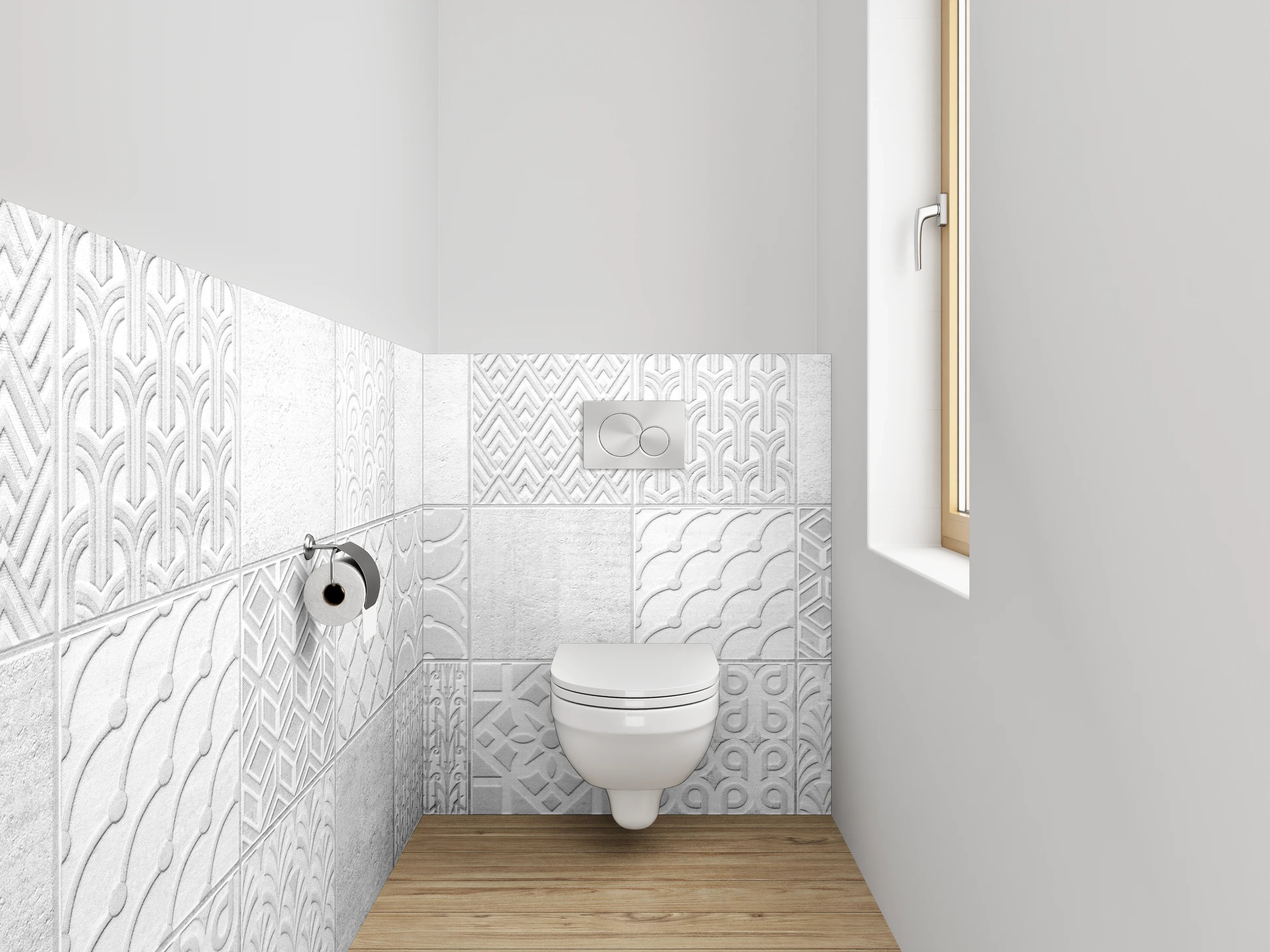 WC-Rückwand - Weiße Fliesenmuster Vintage Deko