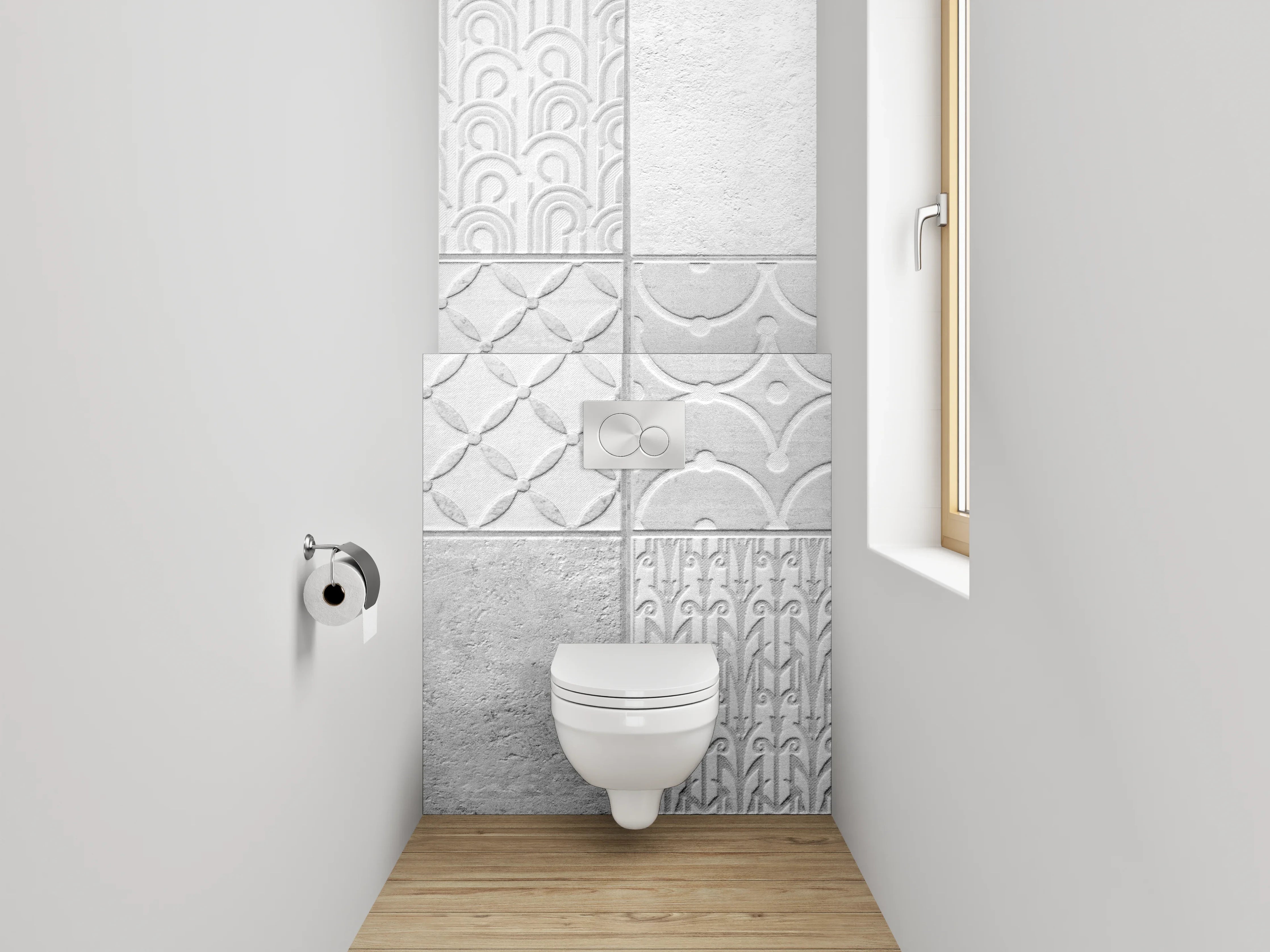 WC-Rückwand - Weiße Fliesenmuster Vintage Deko