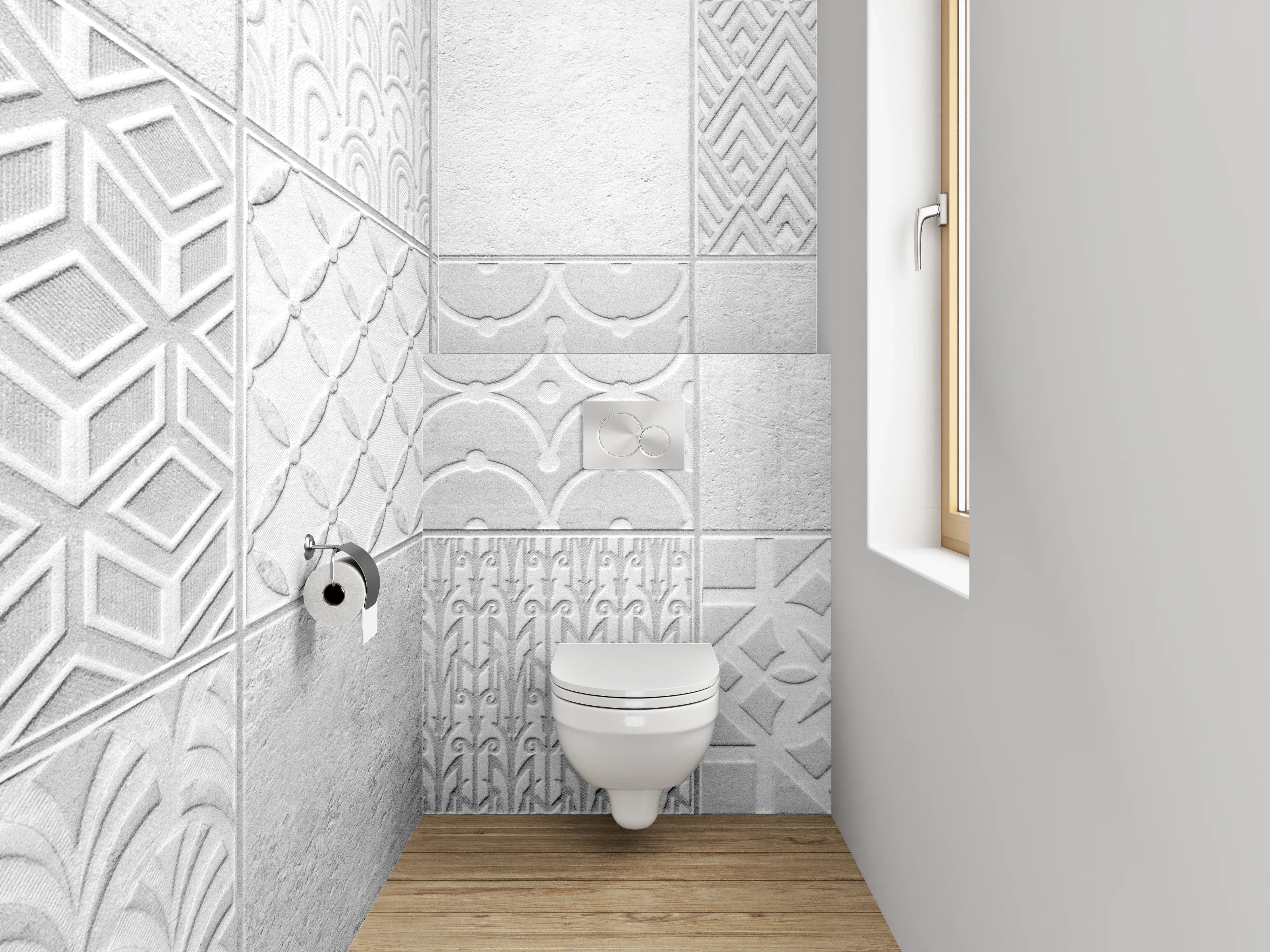 WC-Rückwand - Weiße Fliesenmuster Vintage Deko