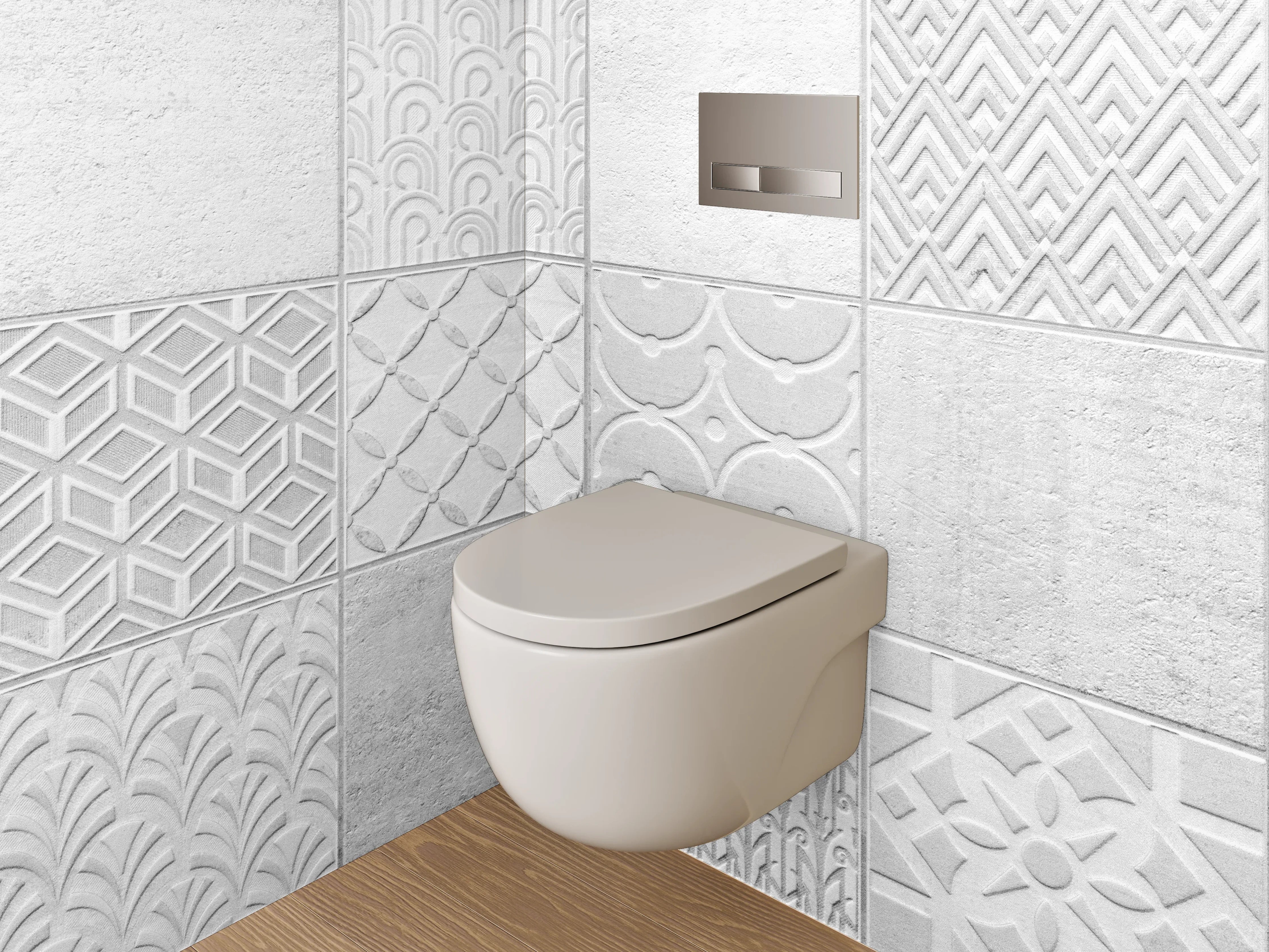 WC-Rückwand - Weiße Fliesenmuster Vintage Deko