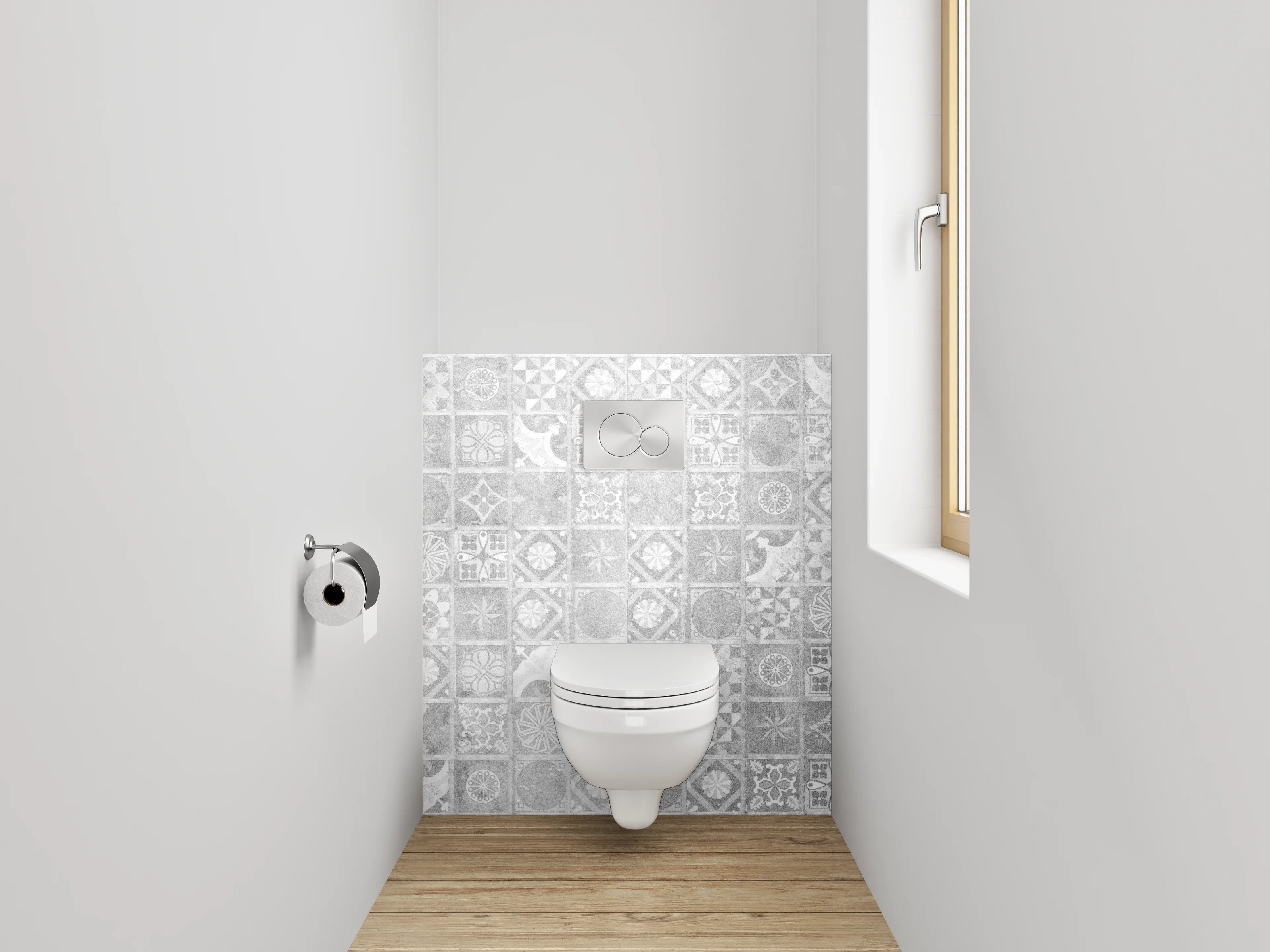WC-Rückwand - Weiße Fliesenmuster Vintage-Optik