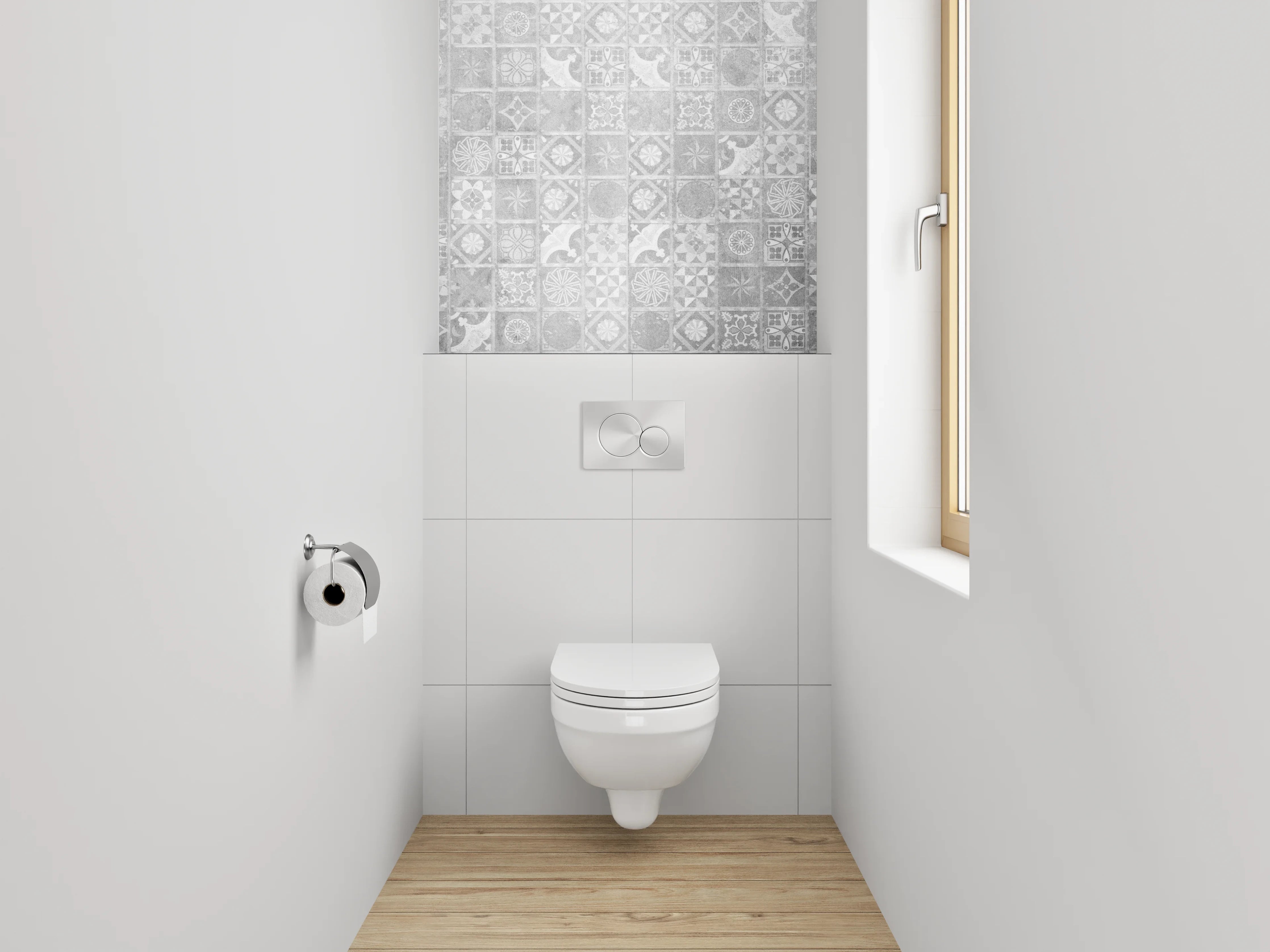 WC-Rückwand - Weiße Fliesenmuster Vintage-Optik