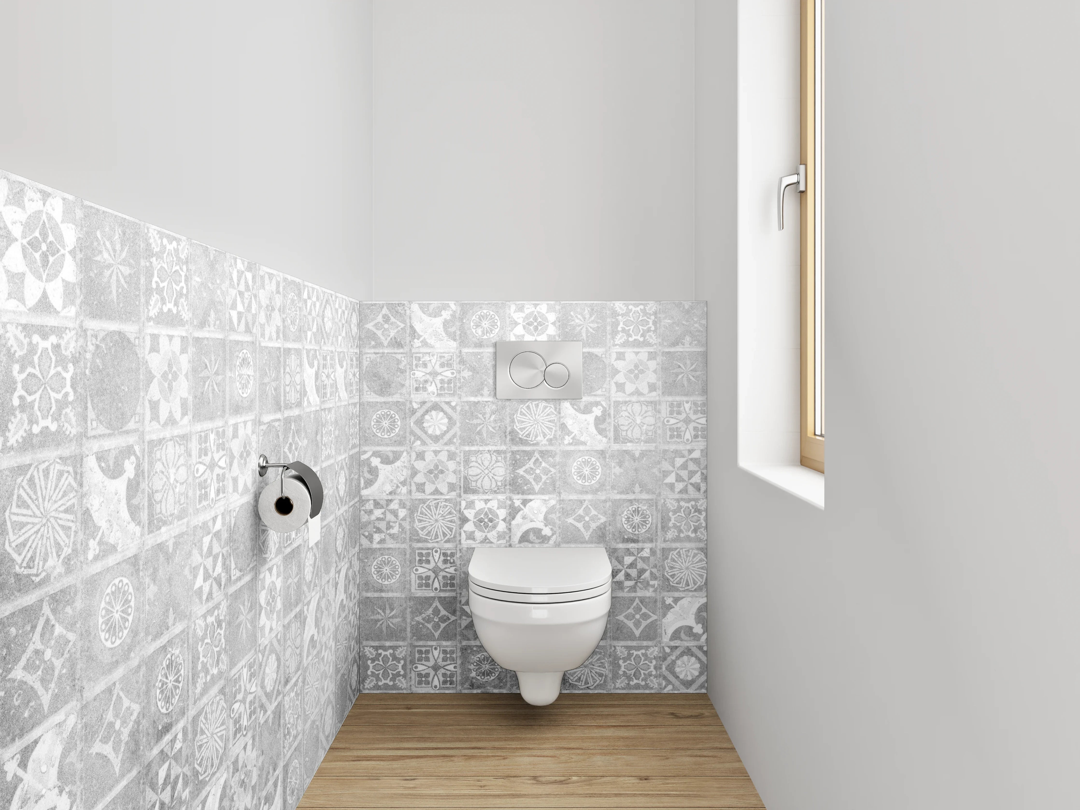 WC-Rückwand - Weiße Fliesenmuster Vintage-Optik