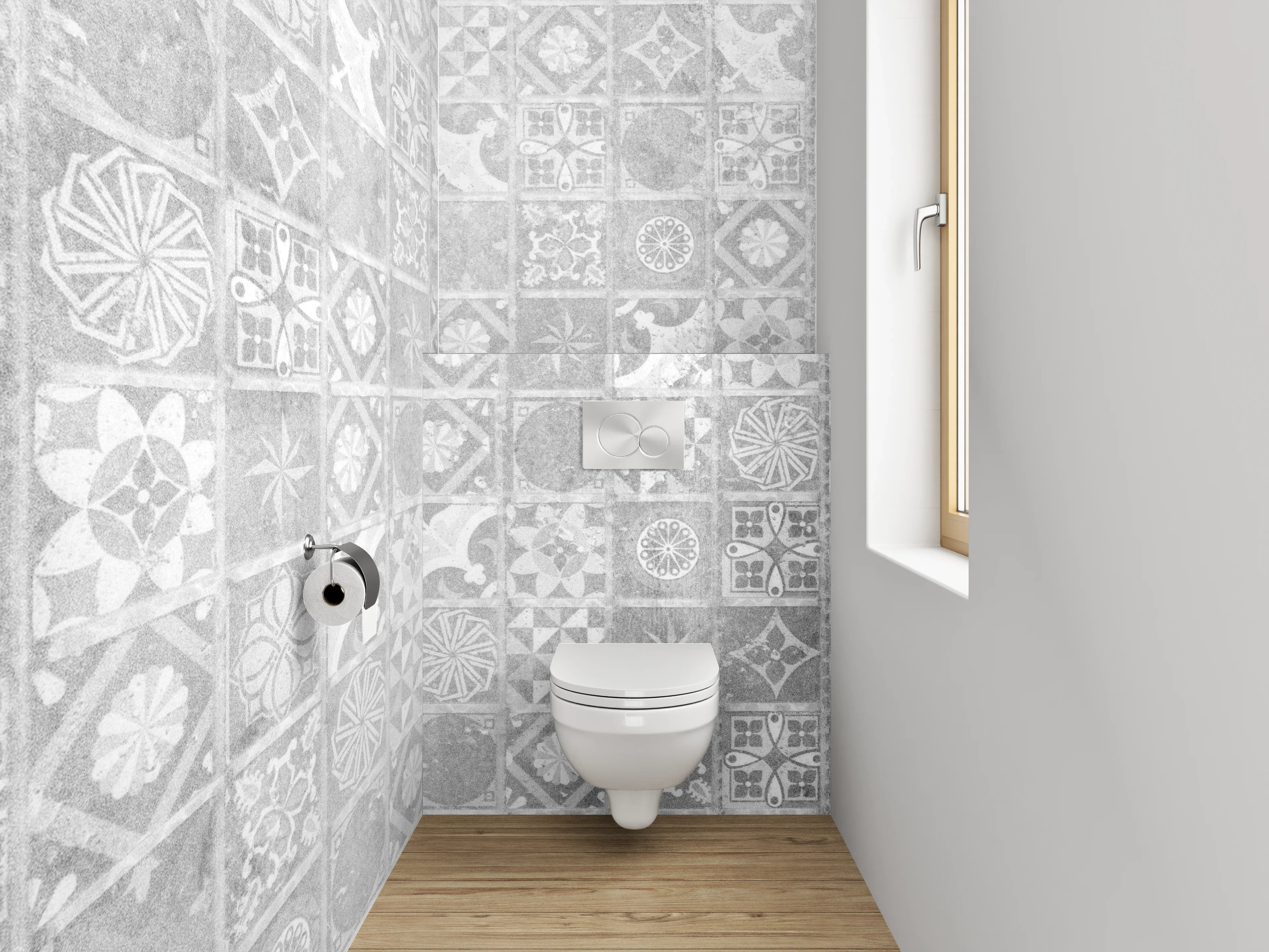WC-Rückwand - Weiße Fliesenmuster Vintage-Optik