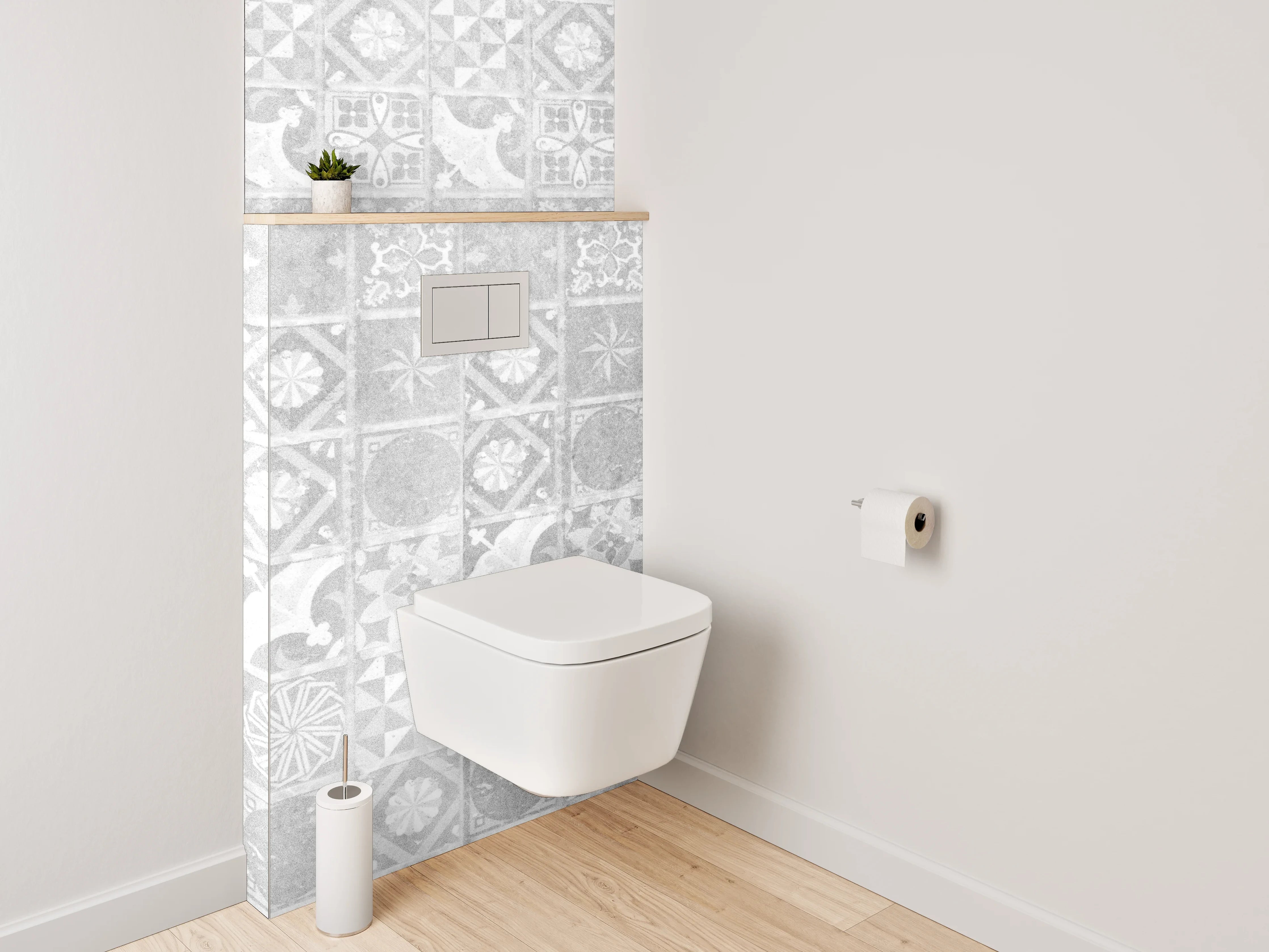 WC-Rückwand - Weiße Fliesenmuster Vintage-Optik