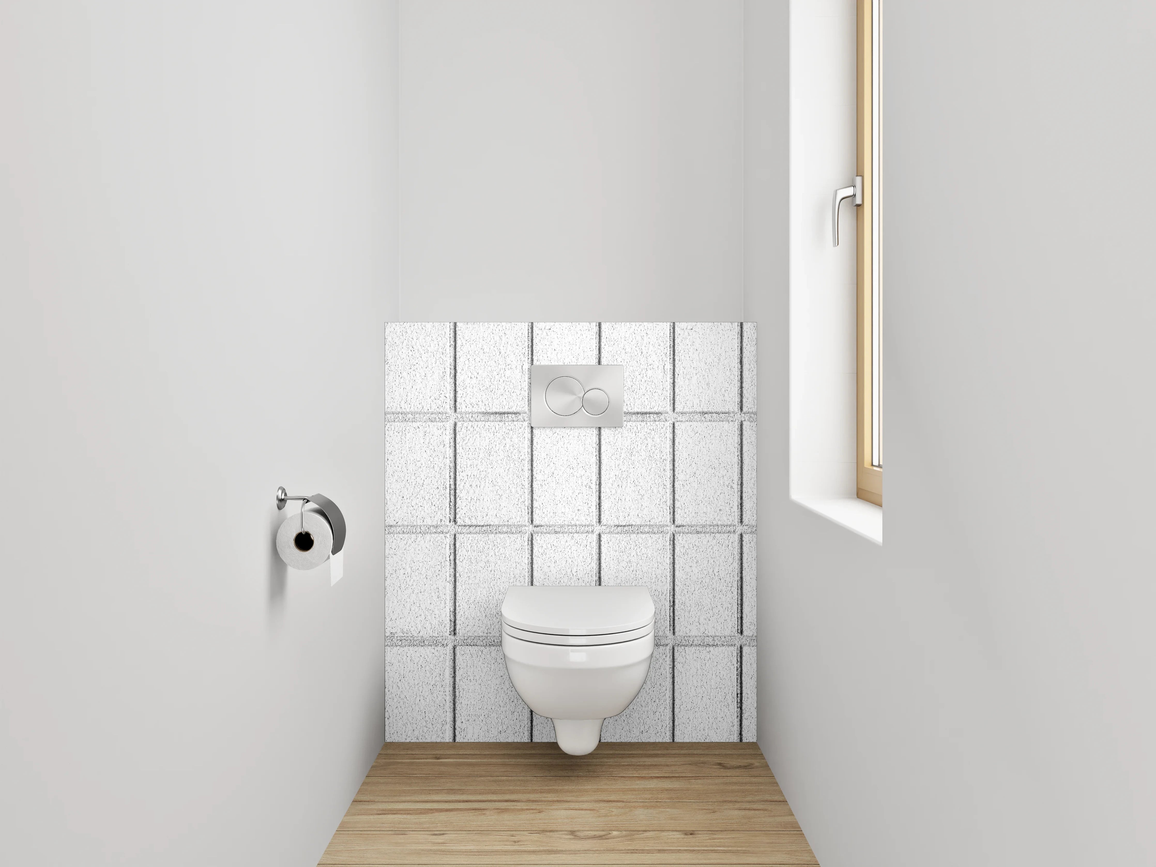 WC-Rückwand - Weiße Fliesenstruktur mit feinen Linien