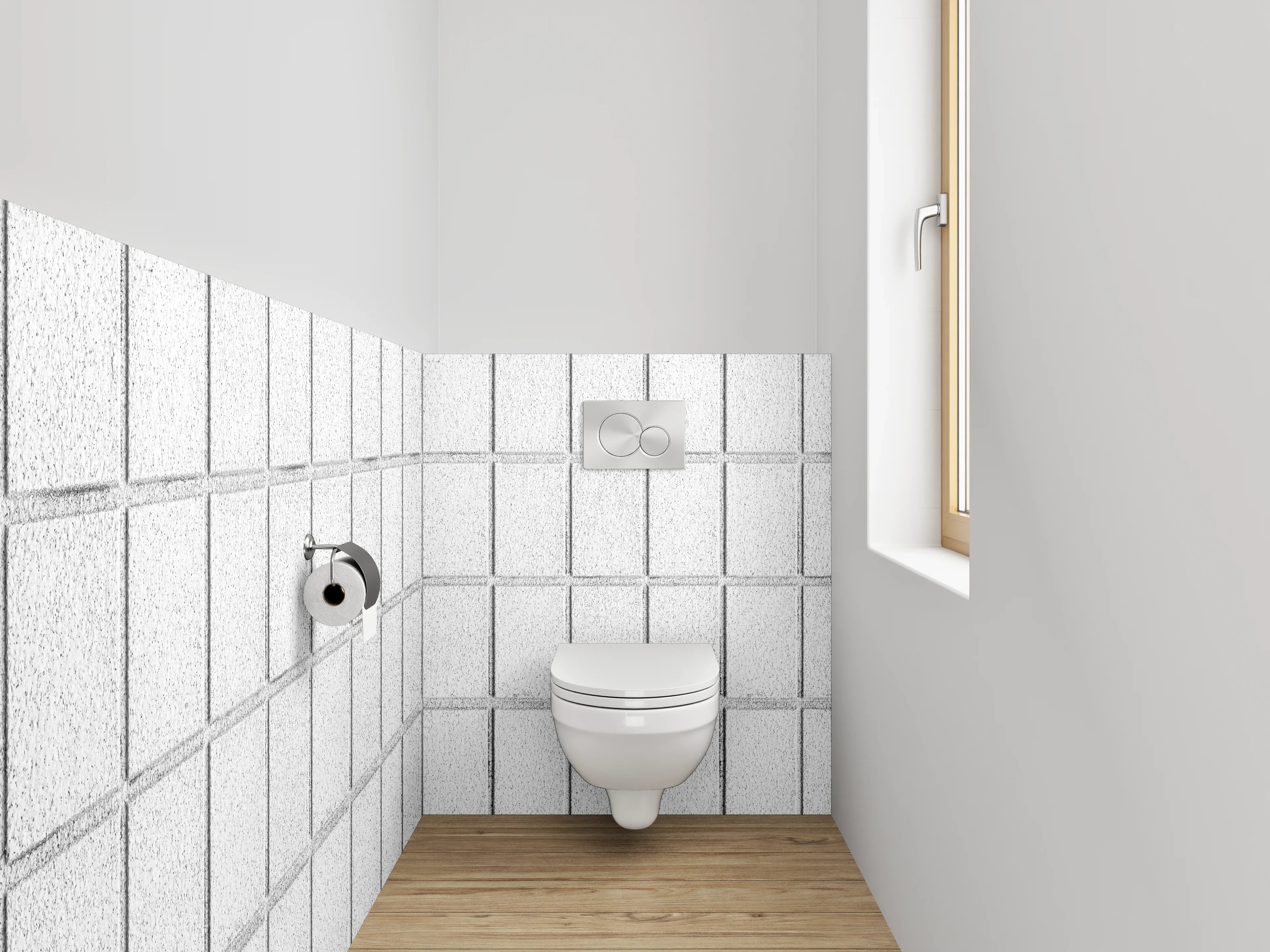 WC-Rückwand - Weiße Fliesenstruktur mit feinen Linien