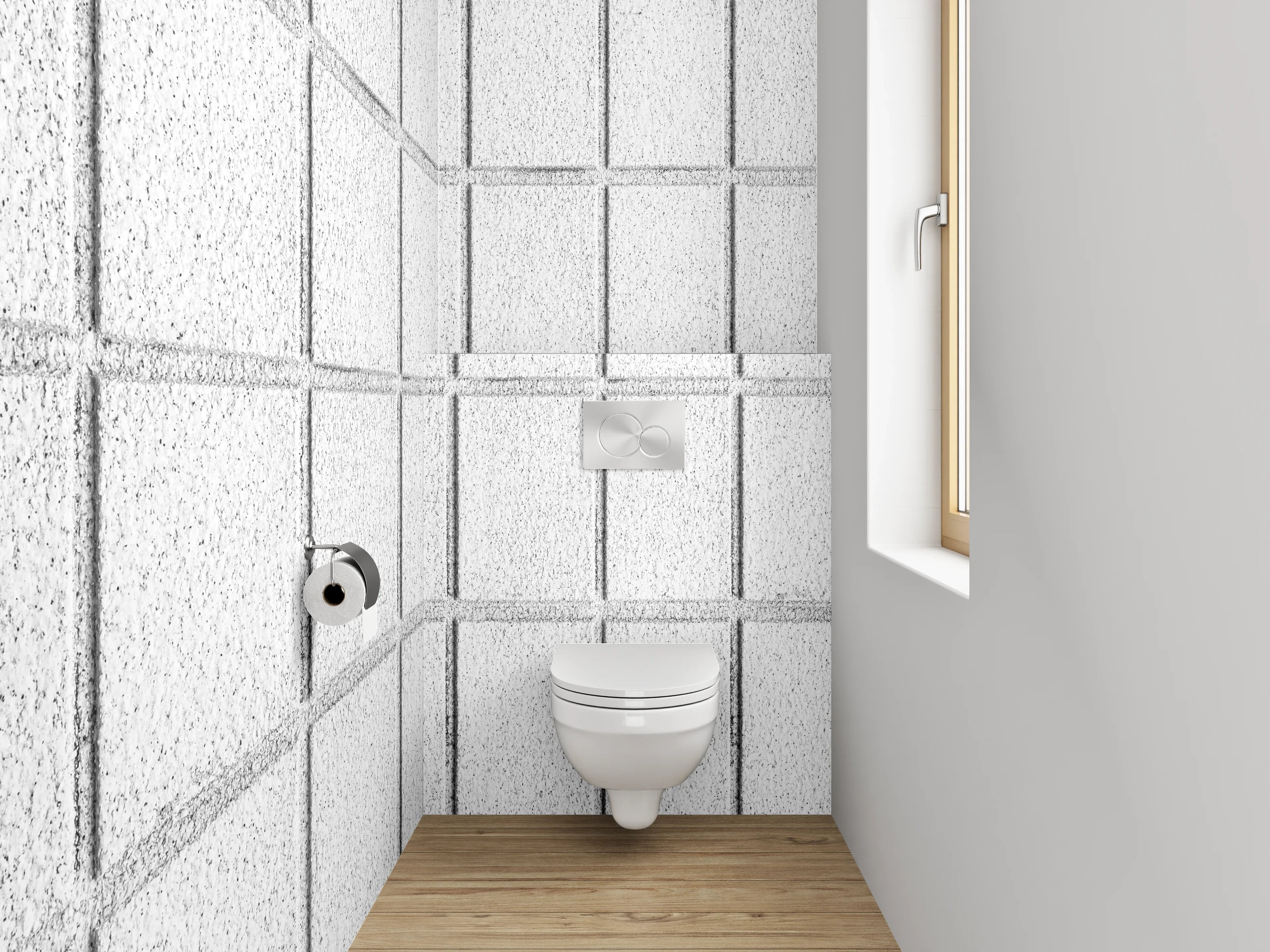 WC-Rückwand - Weiße Fliesenstruktur mit feinen Linien