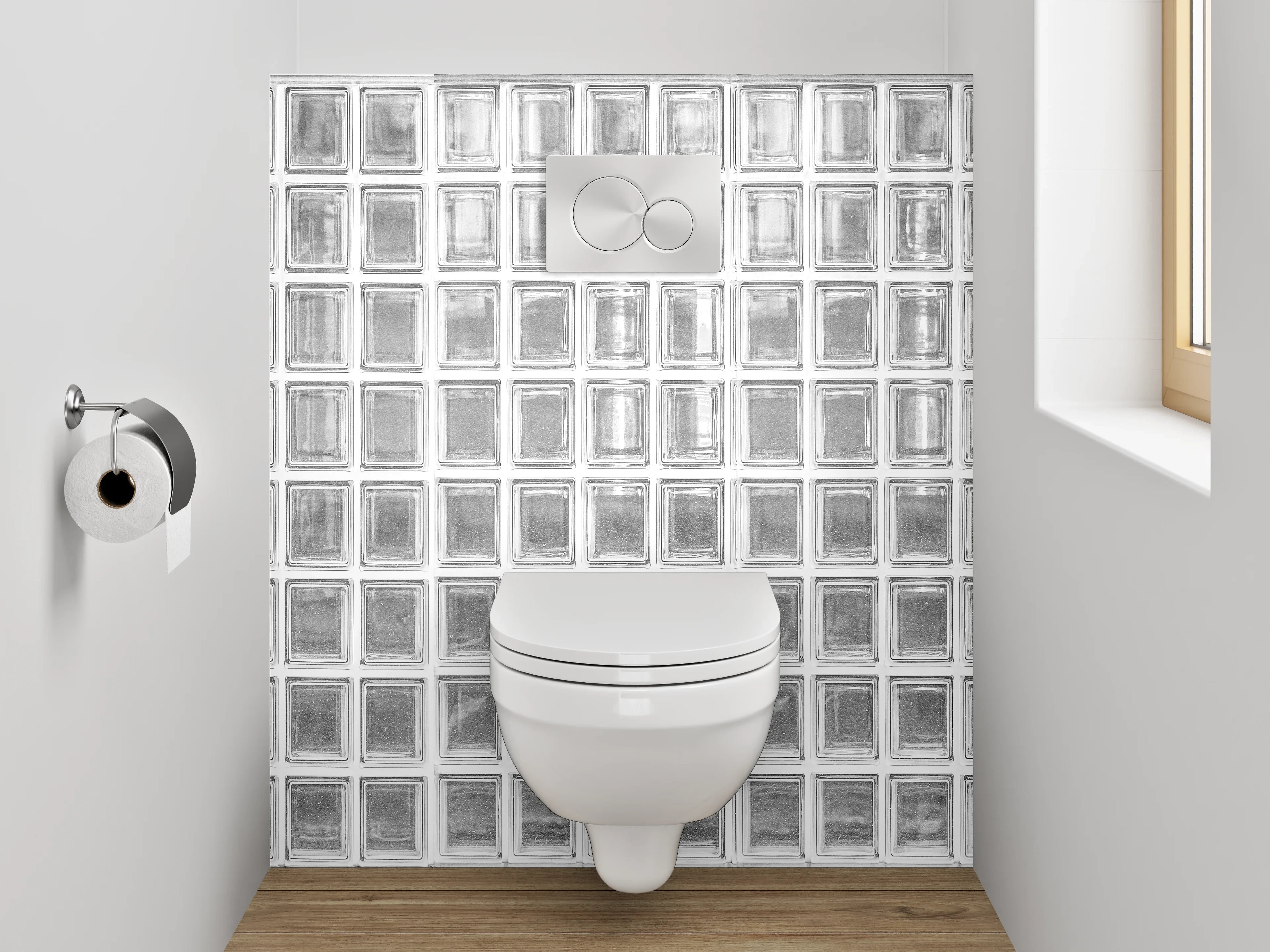 WC-Rückwand - Weiße Glasbaustein-Wand modern