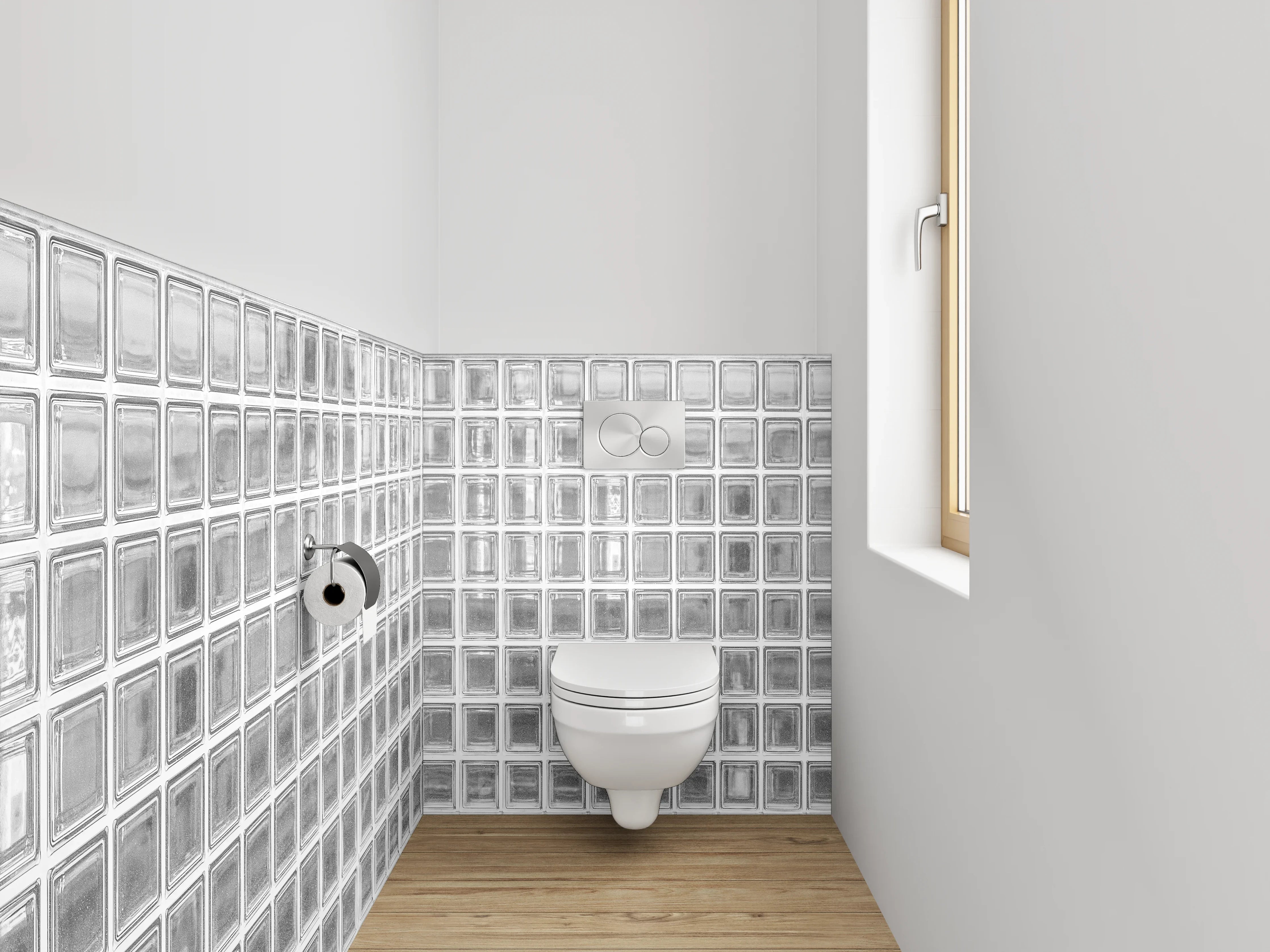 WC-Rückwand - Weiße Glasbaustein-Wand modern