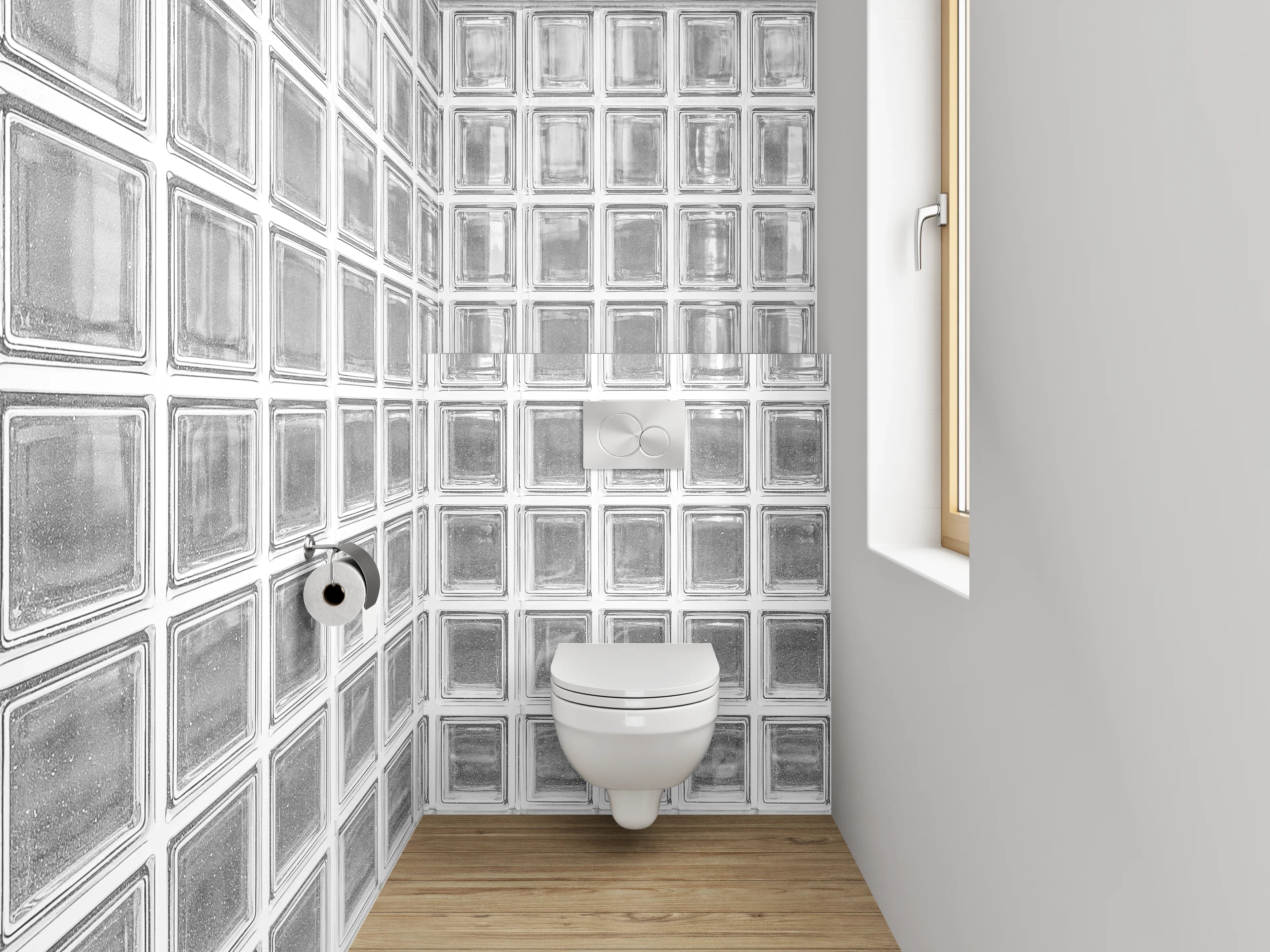 WC-Rückwand - Weiße Glasbaustein-Wand modern