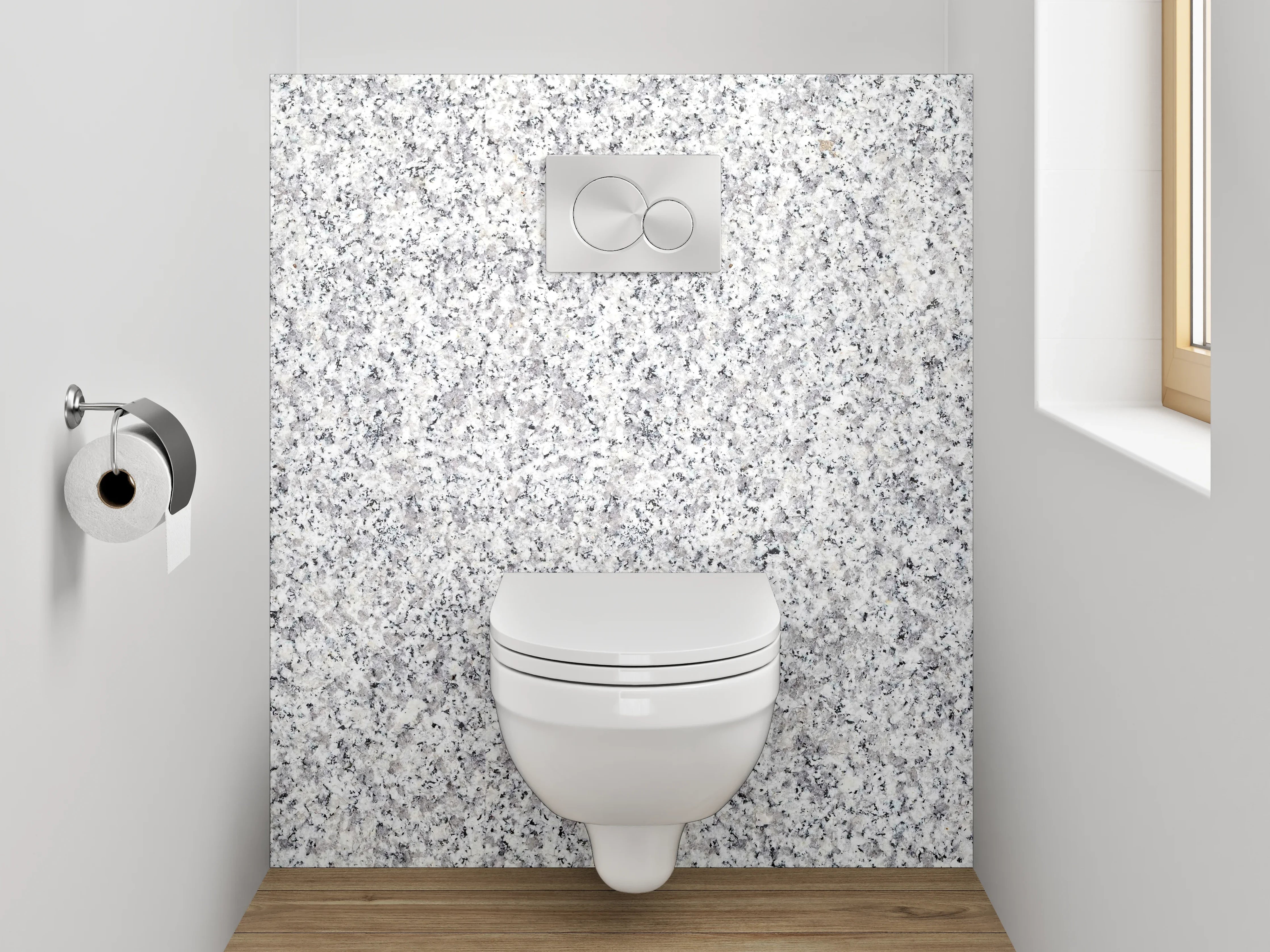 WC-Rückwand - Weiße Granitoptik mit grauen Sprenkeln