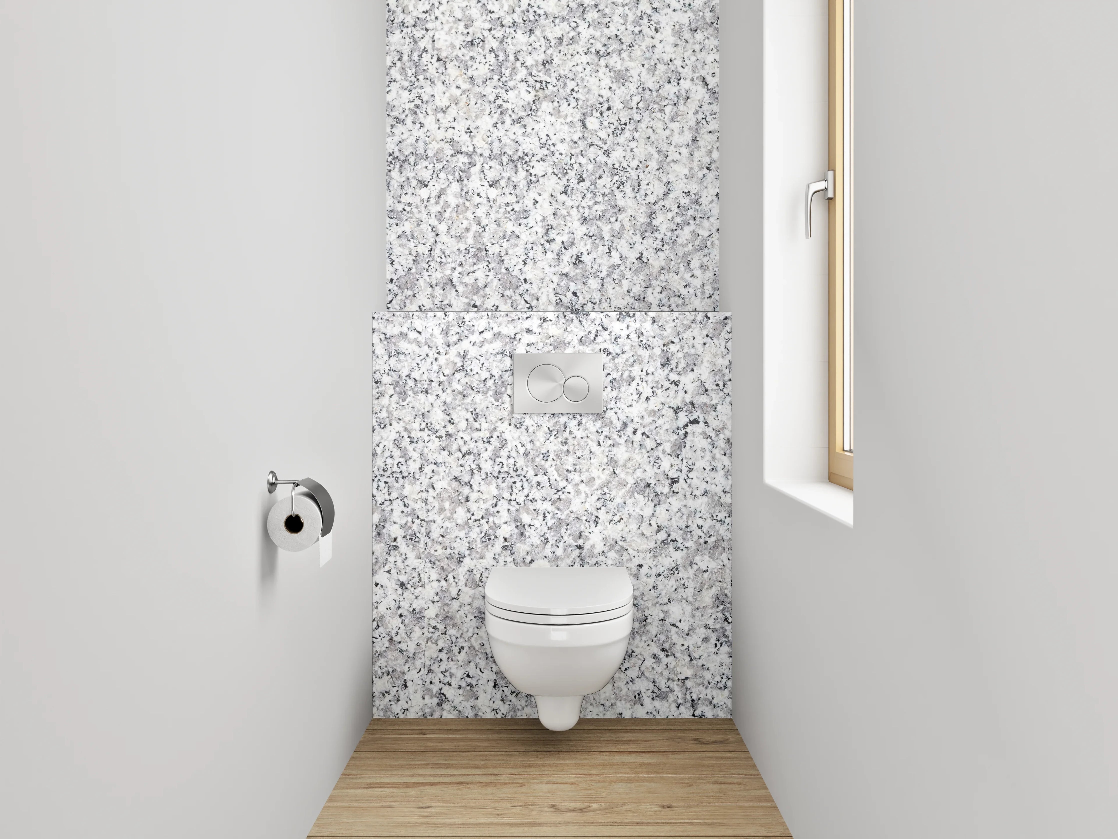 WC-Rückwand - Weiße Granitoptik mit grauen Sprenkeln