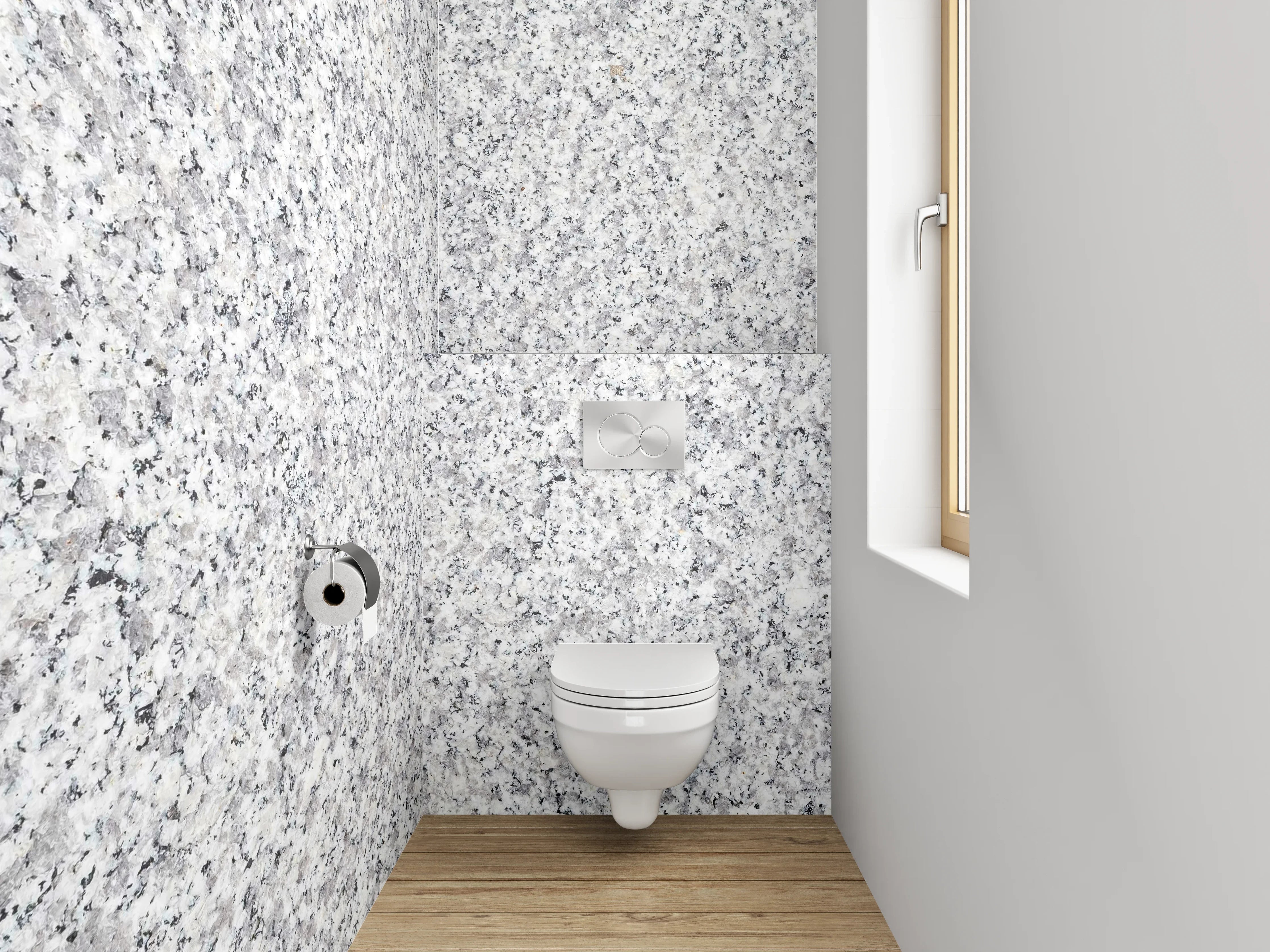 WC-Rückwand - Weiße Granitoptik mit grauen Sprenkeln