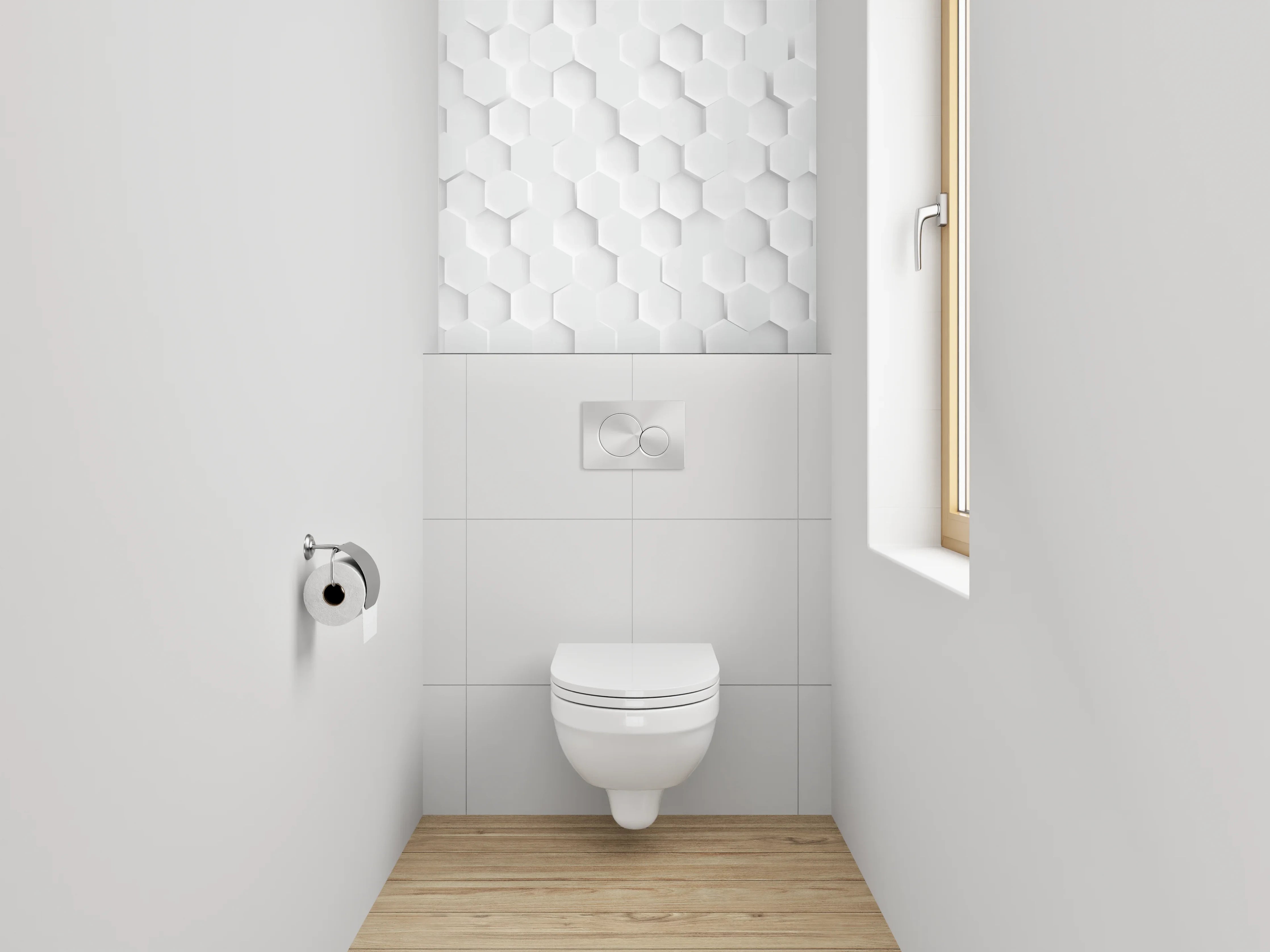 WC-Rückwand - Weiße Hexagon-Waben 3D Muster