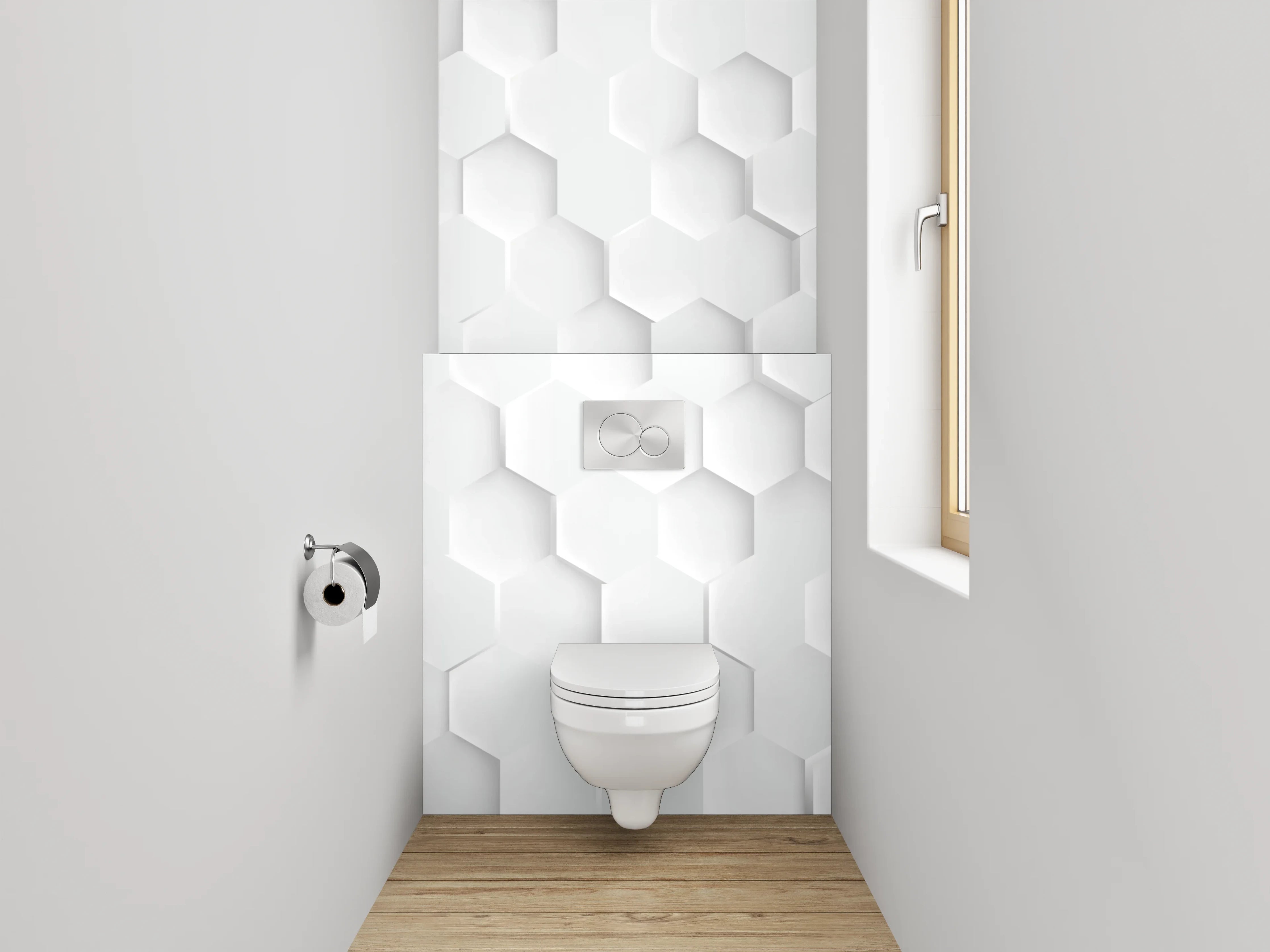 WC-Rückwand - Weiße Hexagon-Waben 3D Muster