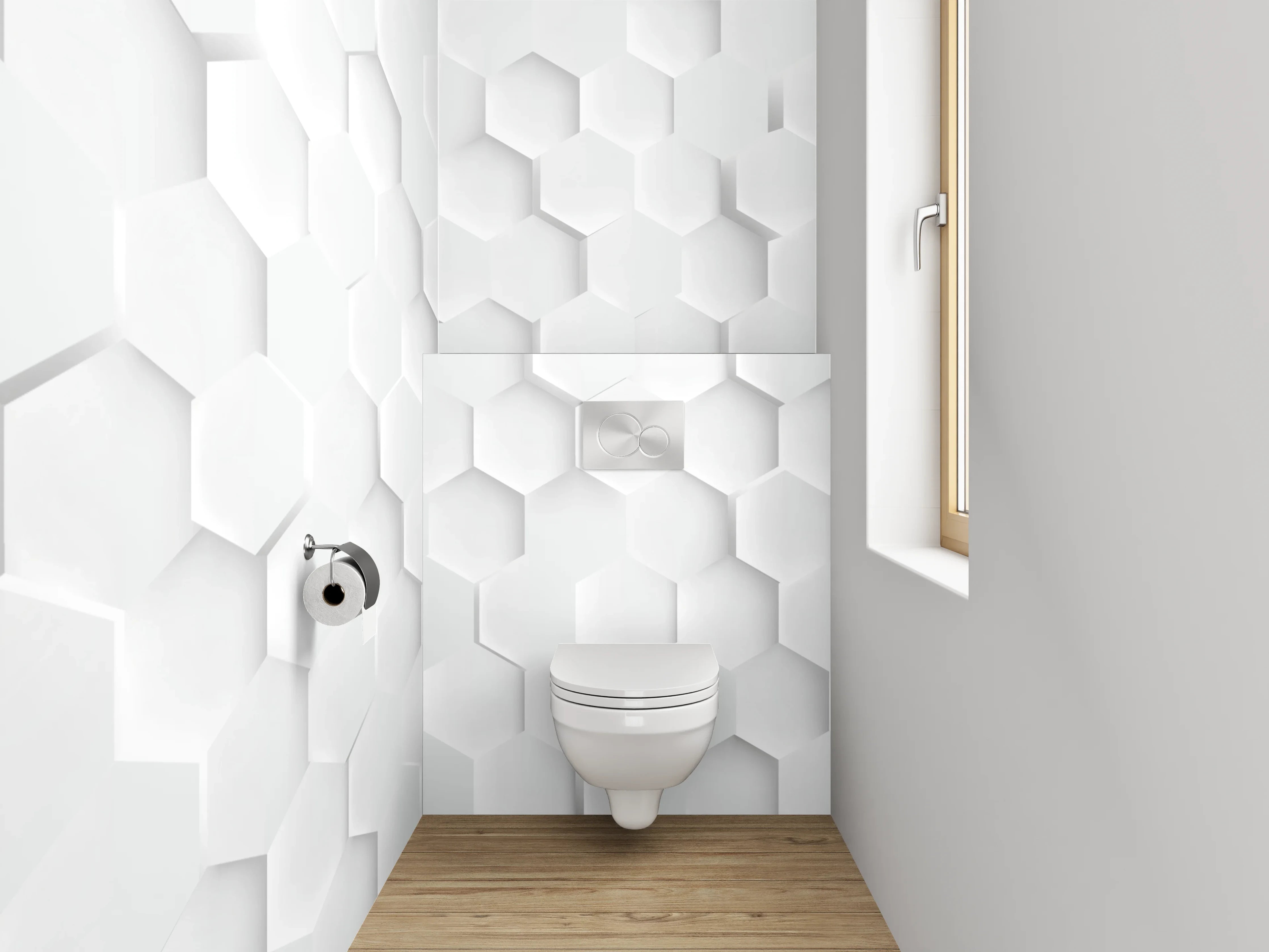 WC-Rückwand - Weiße Hexagon-Waben 3D Muster