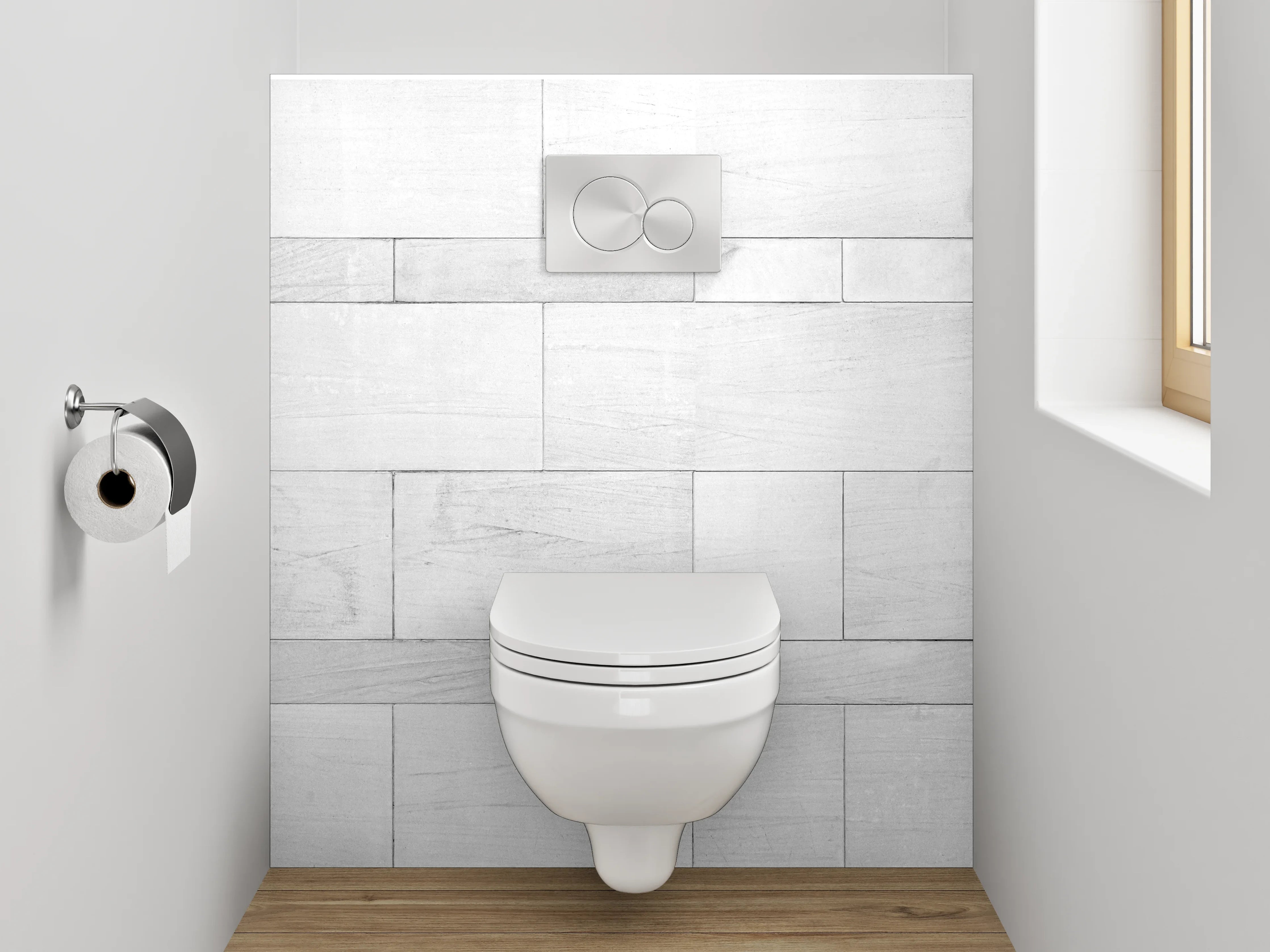 WC-Rückwand - Weiße Holzfliesen-Optik modern