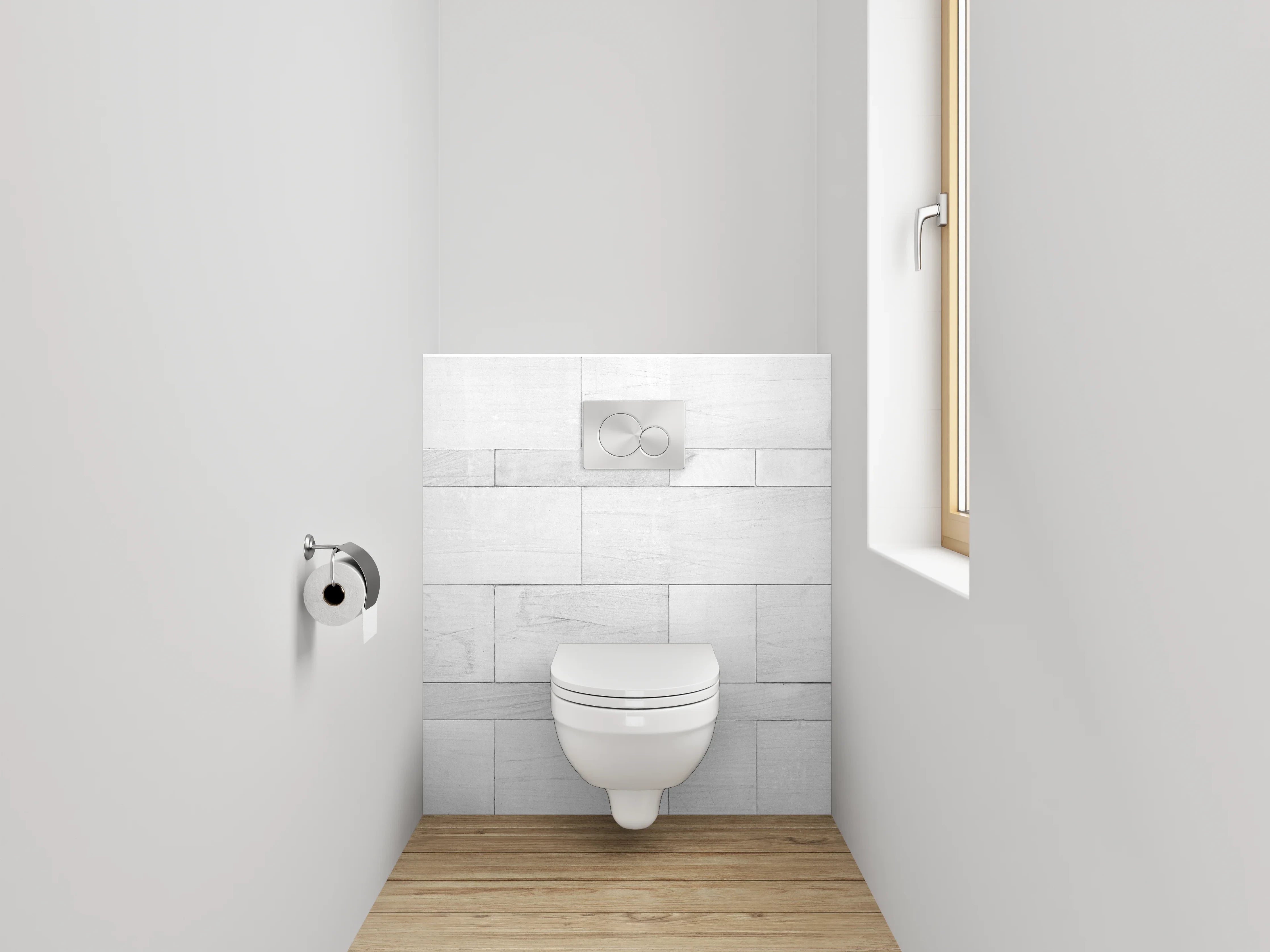 WC-Rückwand - Weiße Holzfliesen-Optik modern