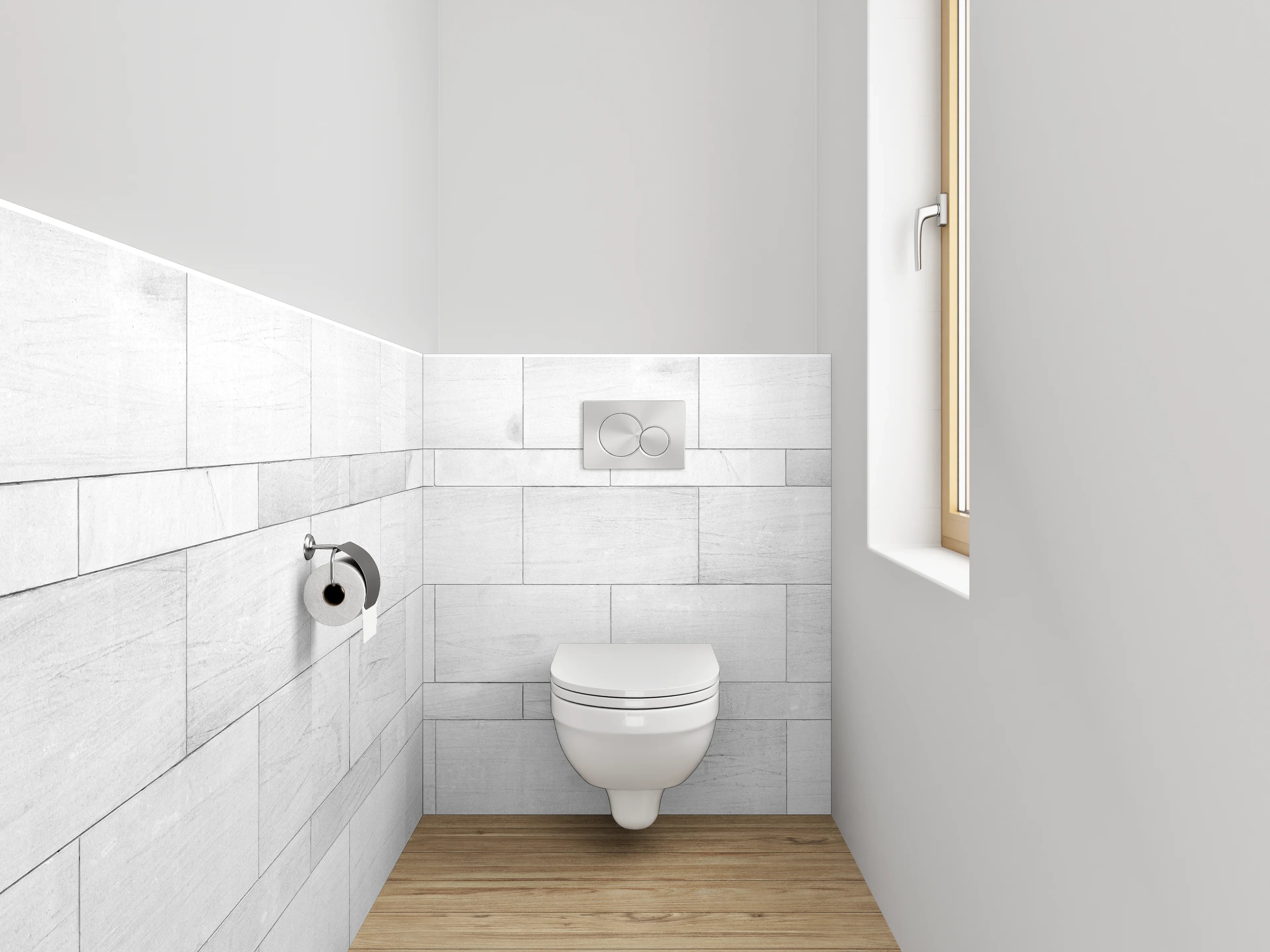 WC-Rückwand - Weiße Holzfliesen-Optik modern