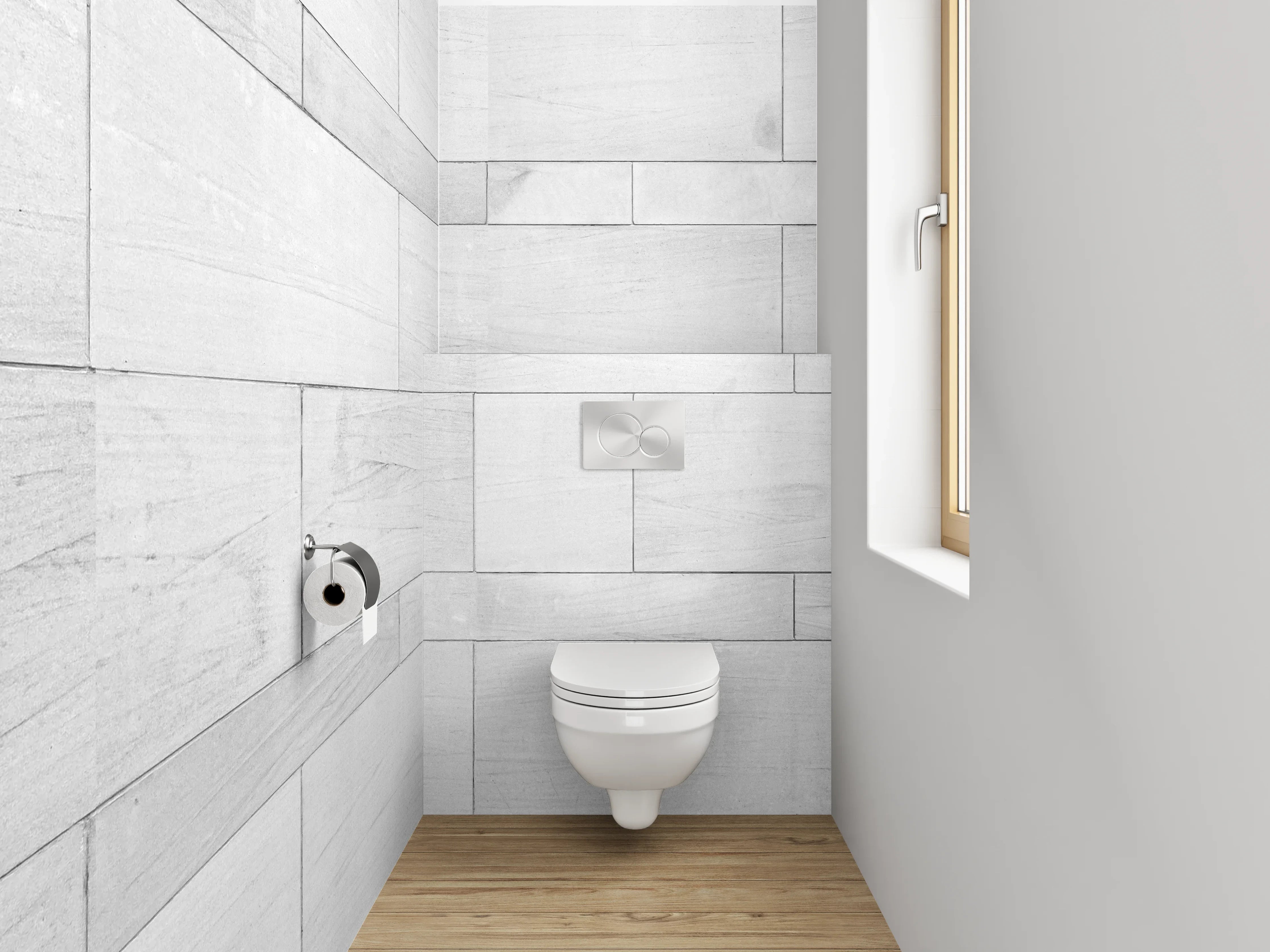 WC-Rückwand - Weiße Holzfliesen-Optik modern