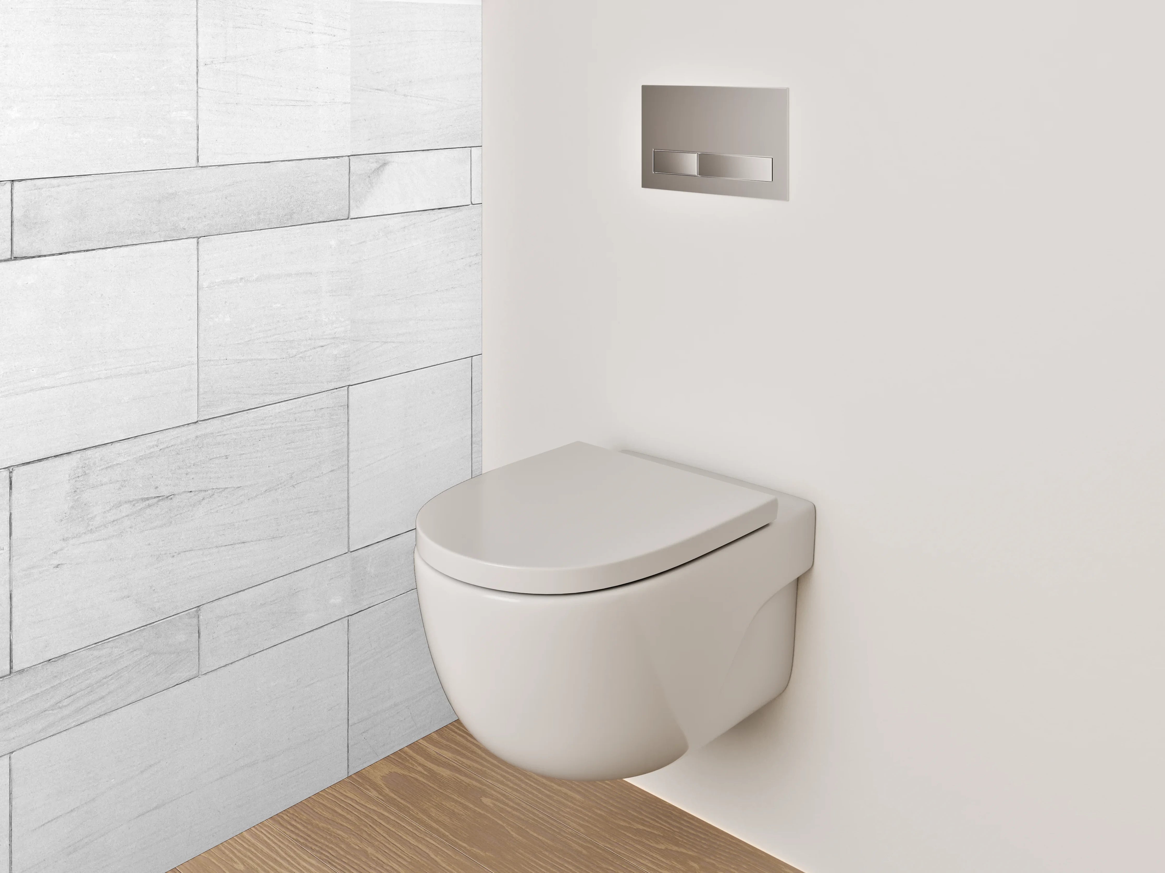 WC-Rückwand - Weiße Holzfliesen-Optik modern