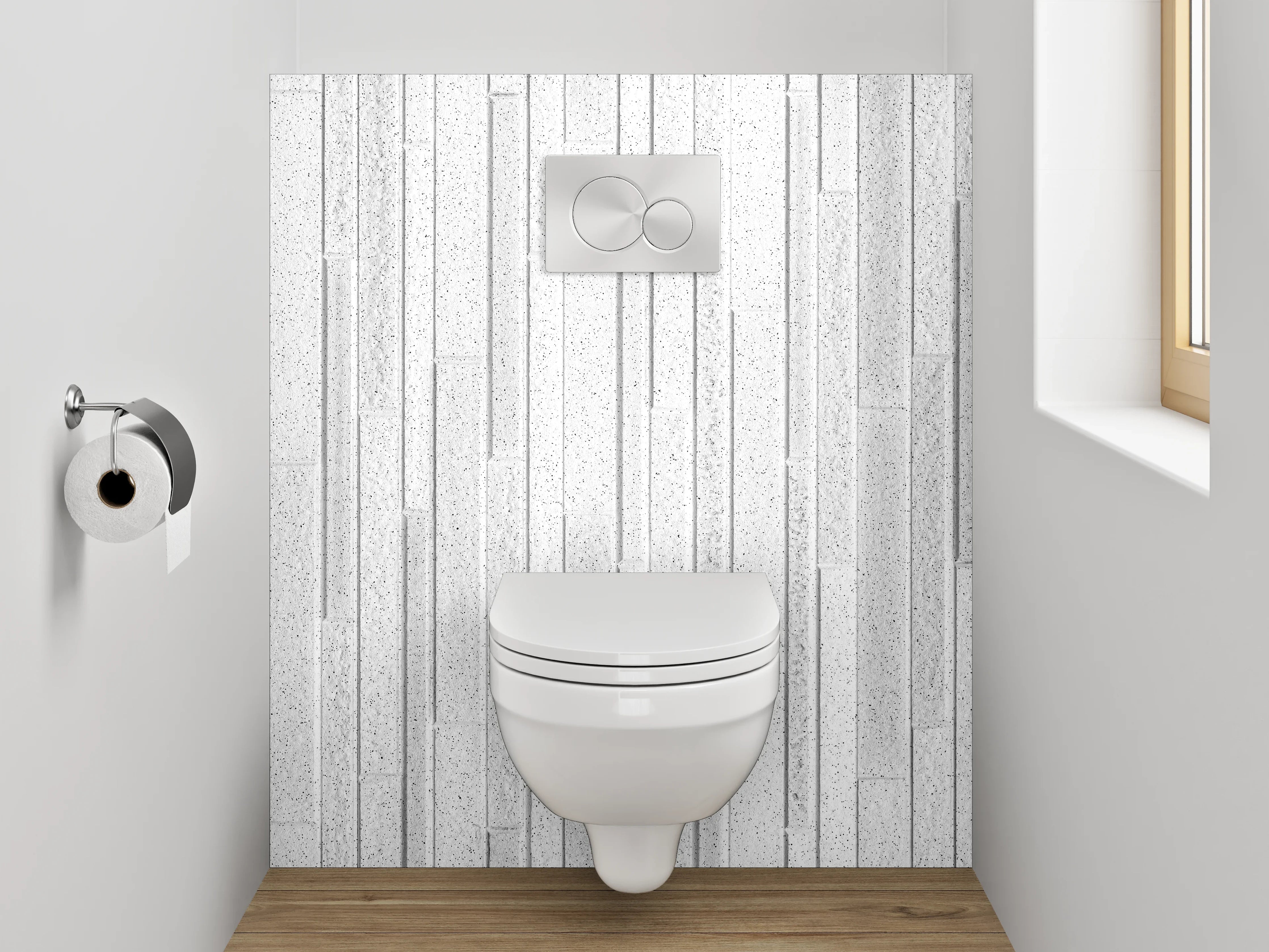 WC-Rückwand - Weiße Holzoptik Paneele