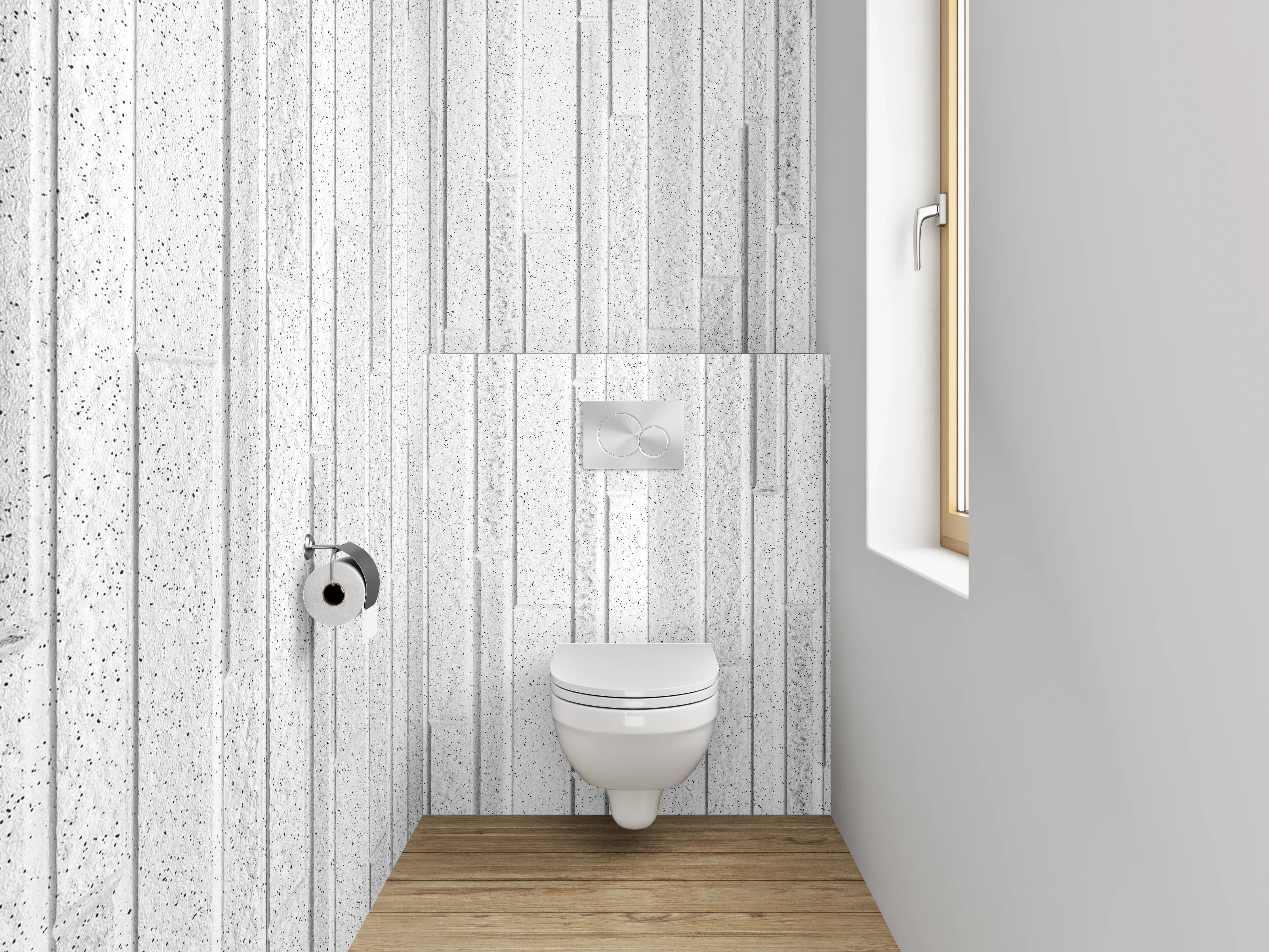 WC-Rückwand - Weiße Holzoptik Paneele