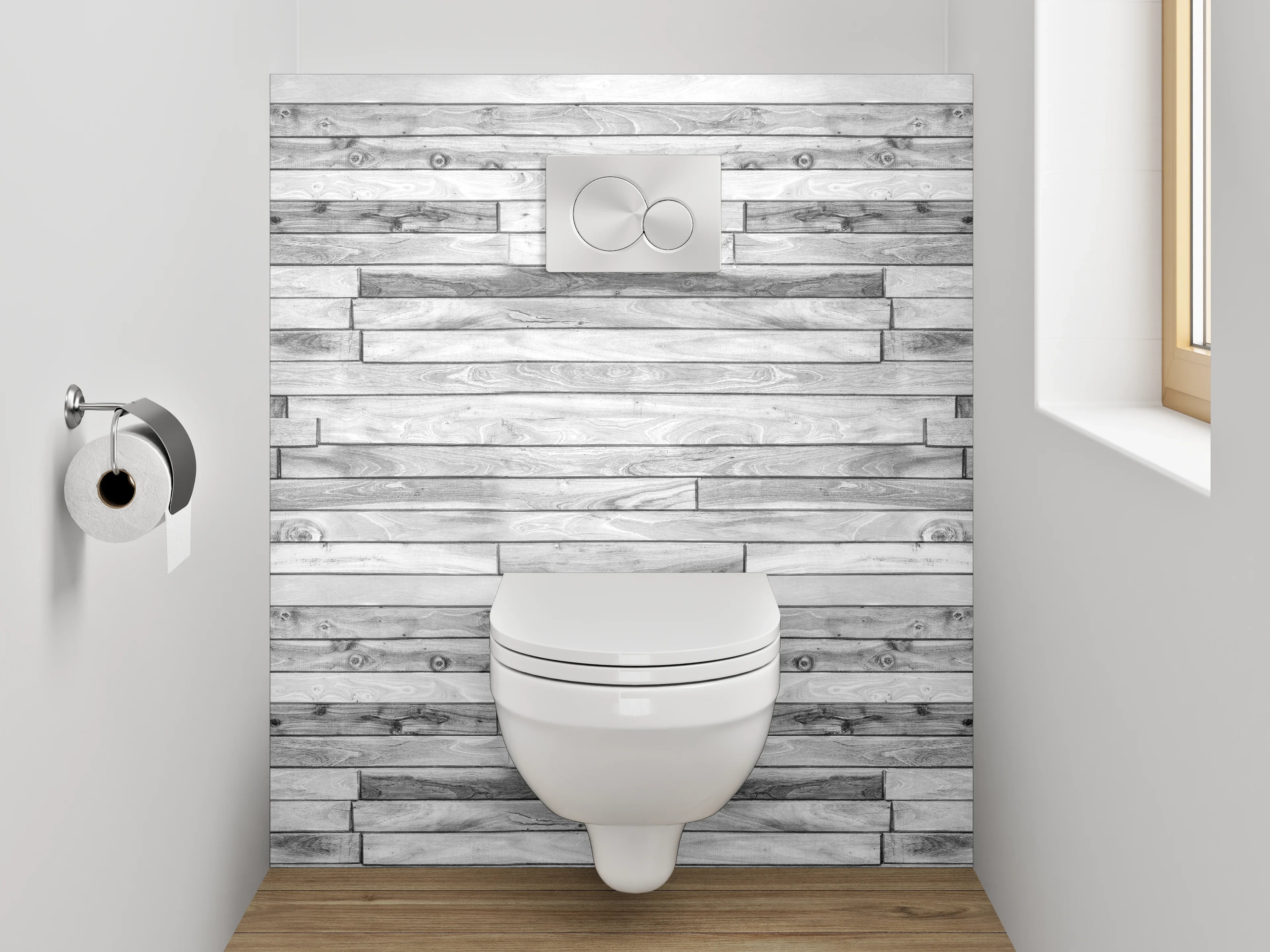 WC-Rückwand - Weiße Holzoptik Wandpaneel