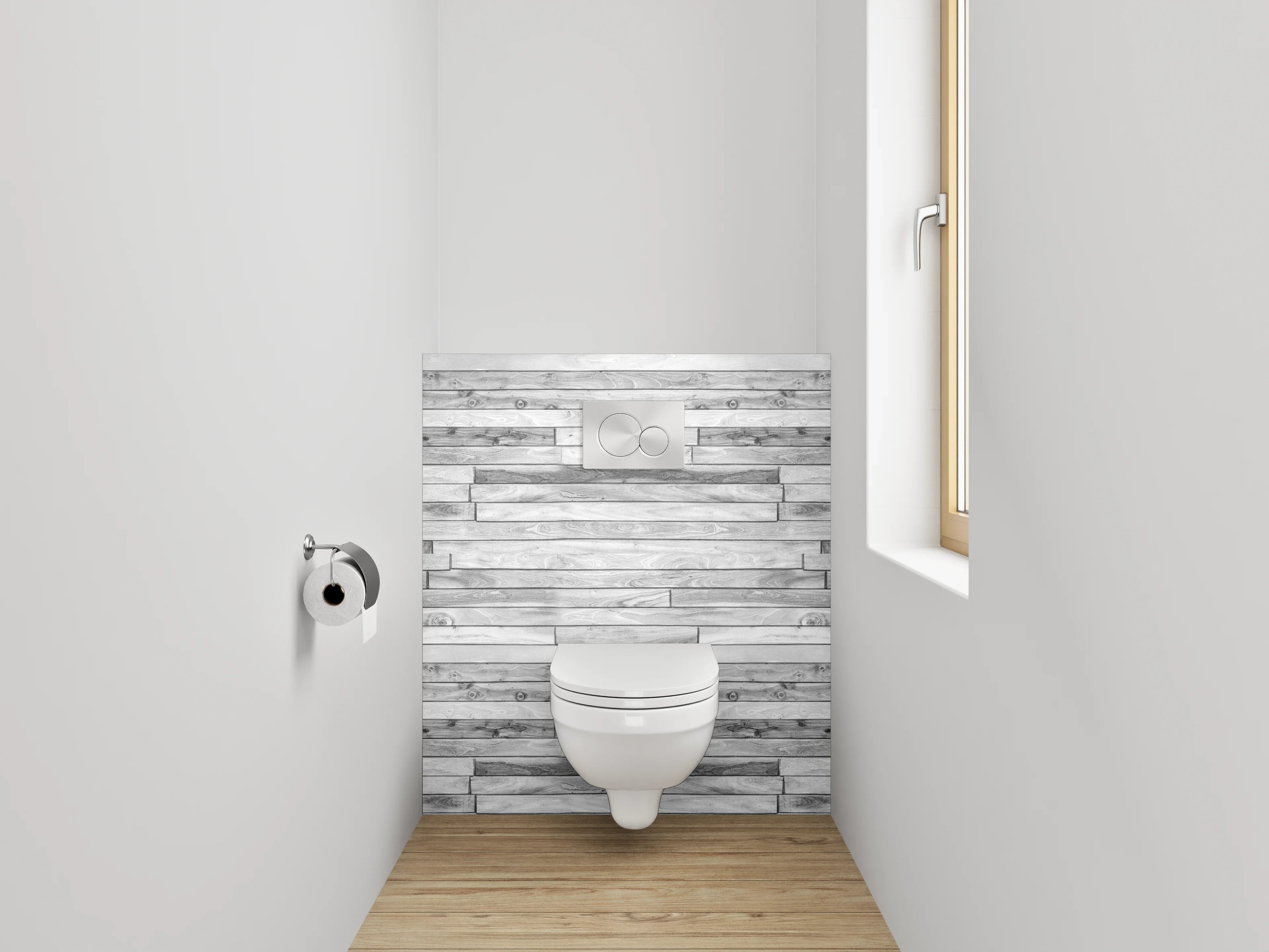 WC-Rückwand - Weiße Holzoptik Wandpaneel
