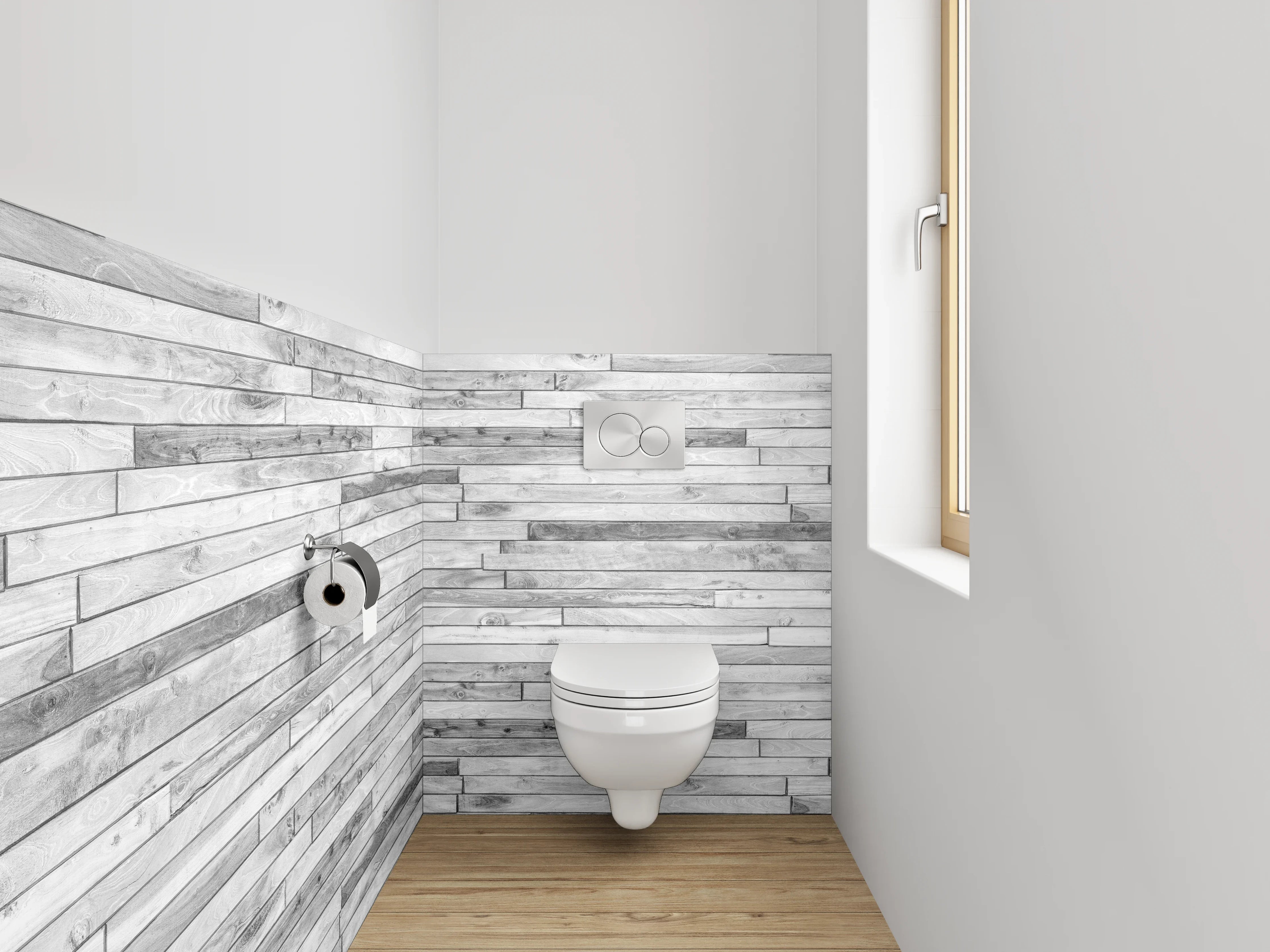 WC-Rückwand - Weiße Holzoptik Wandpaneel
