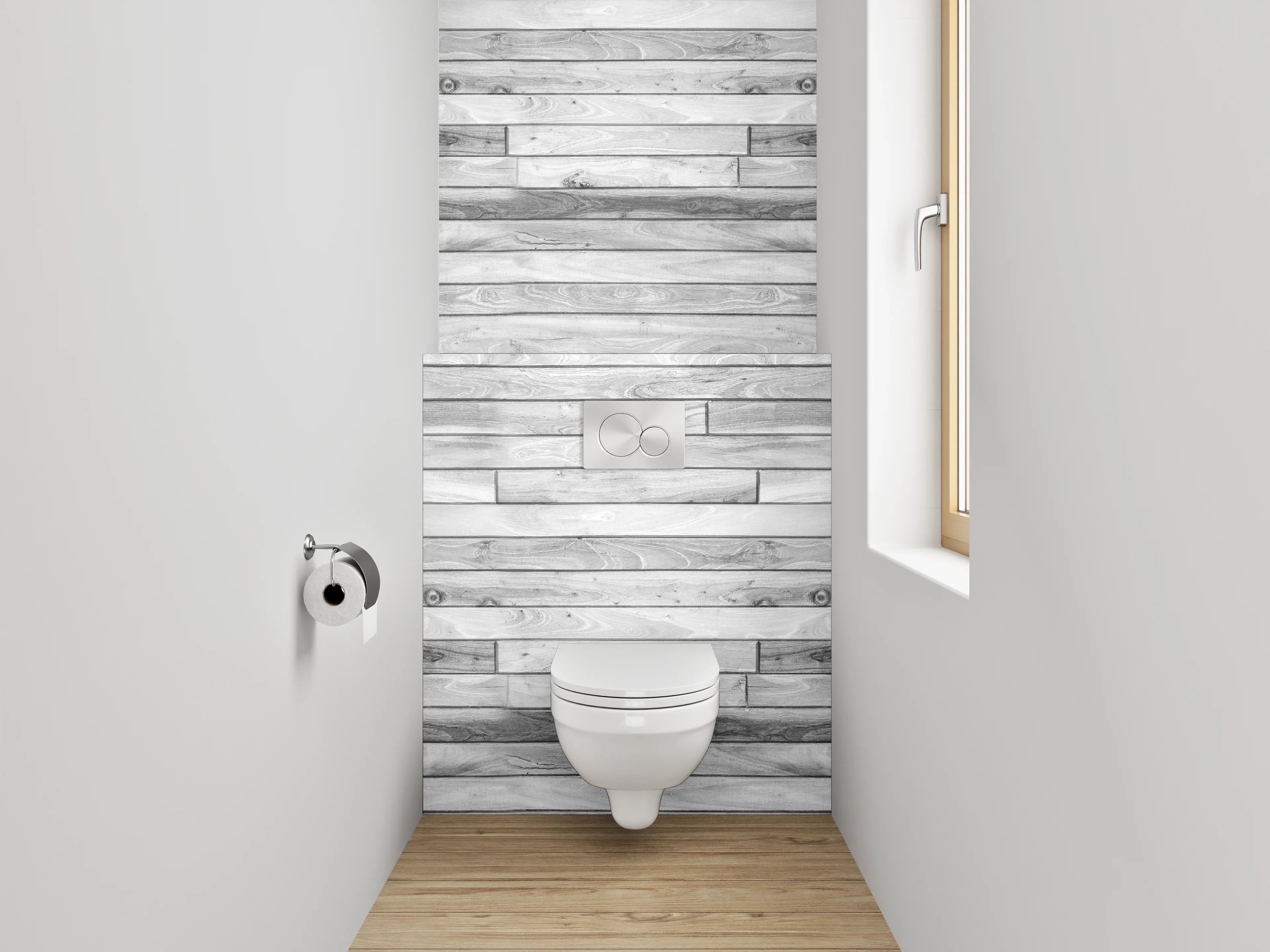 WC-Rückwand - Weiße Holzoptik Wandpaneel