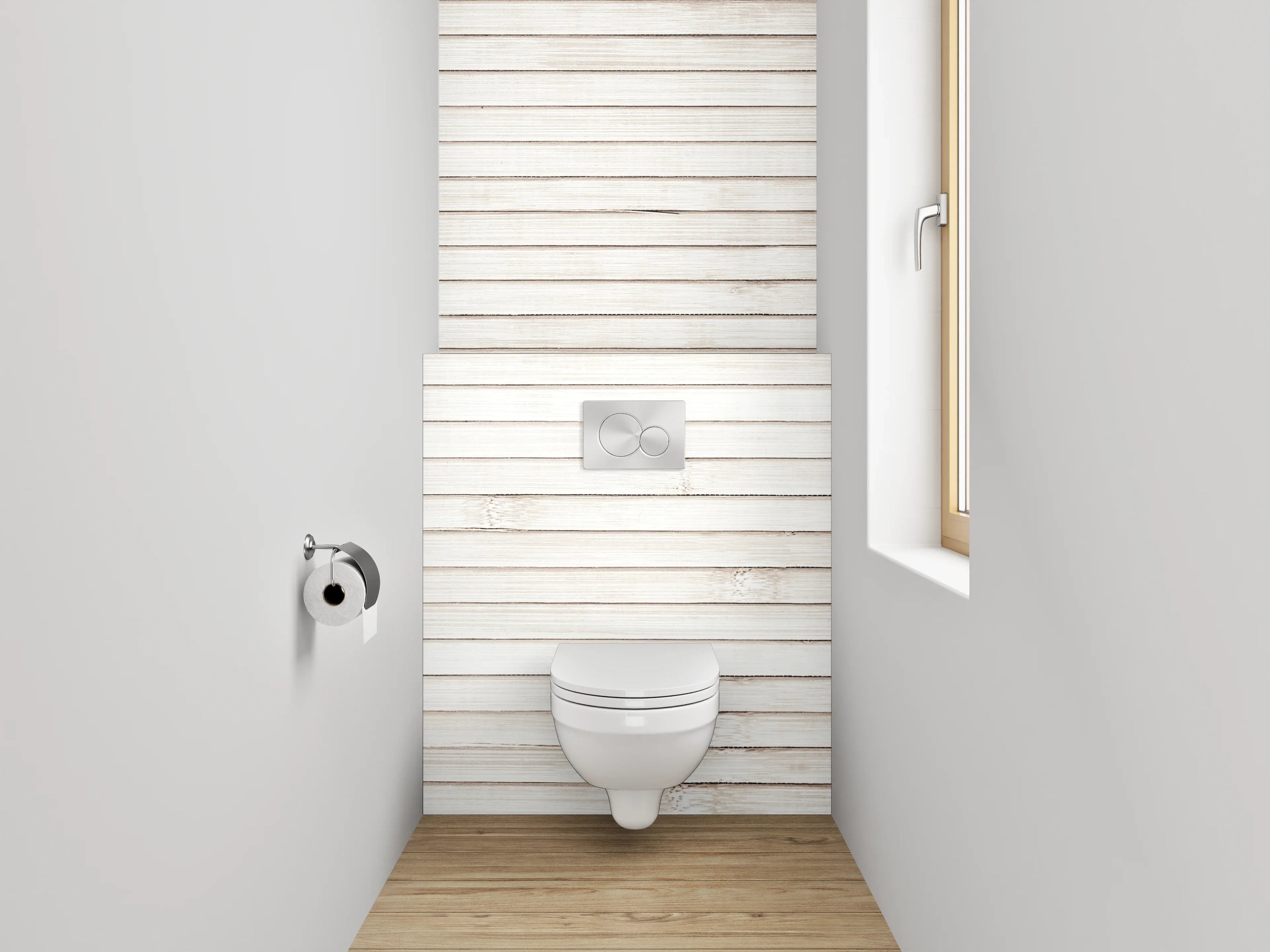 WC-Rückwand - Weiße Holzoptik Wandverkleidung