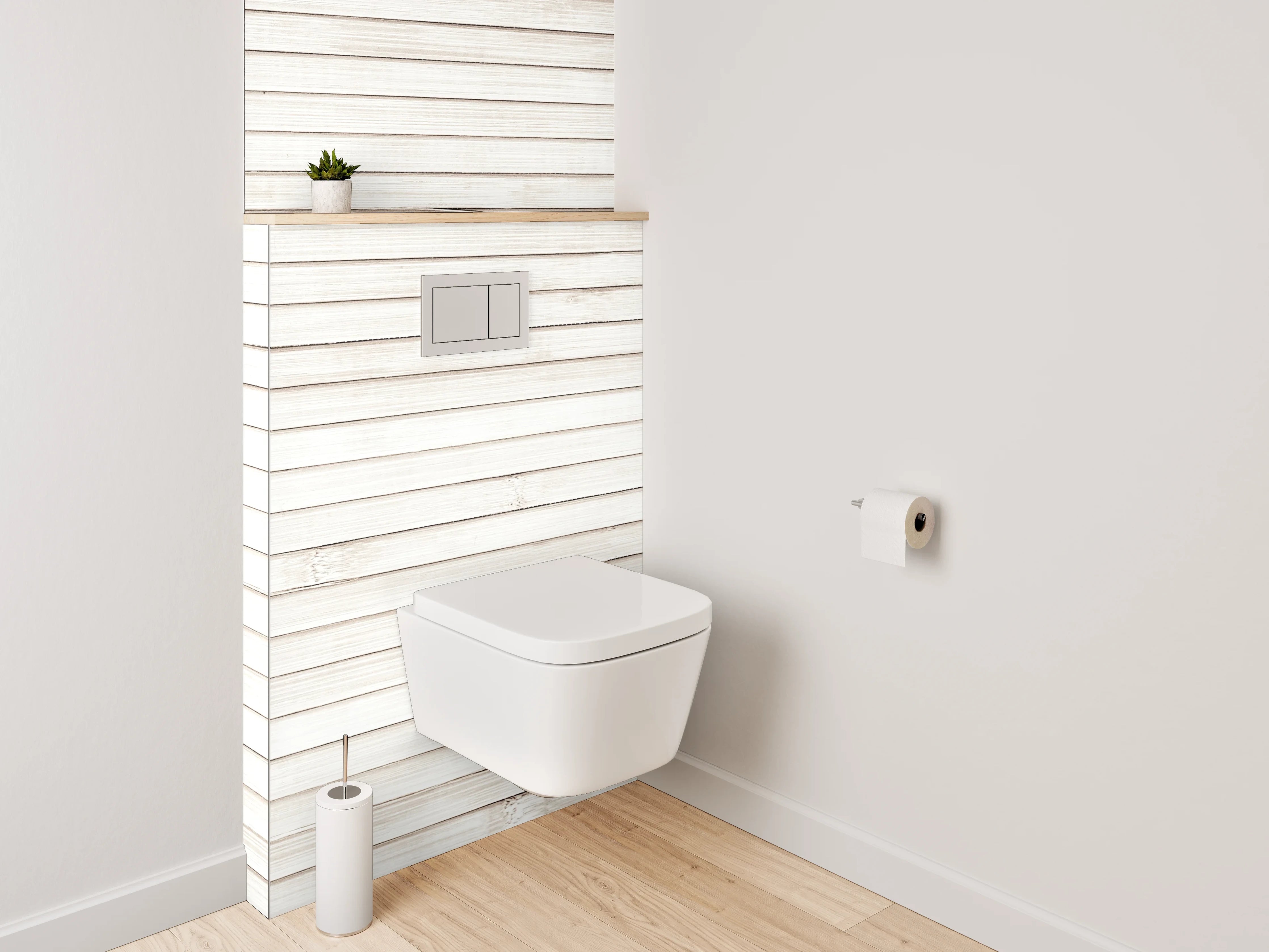 WC-Rückwand - Weiße Holzoptik Wandverkleidung