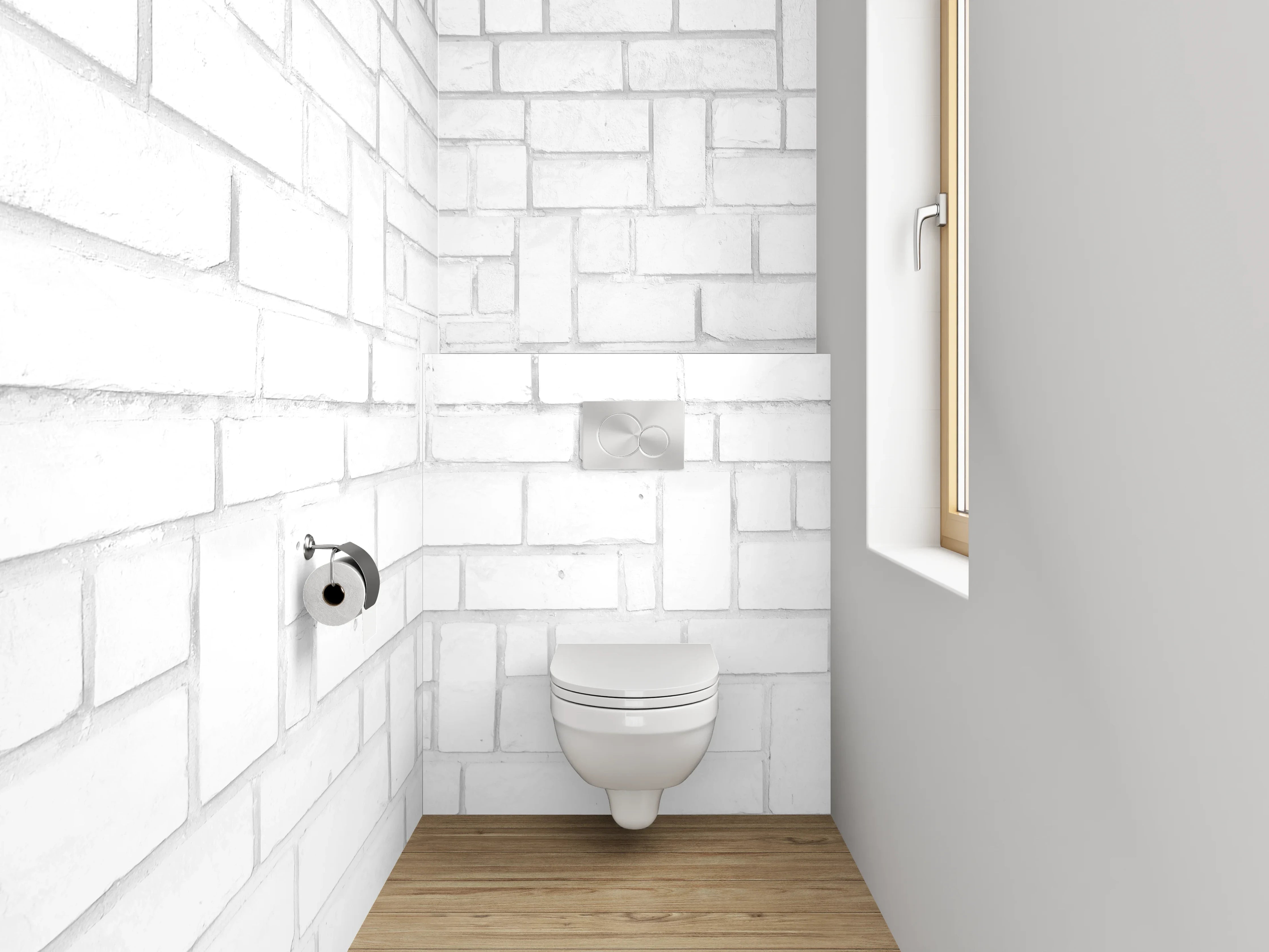 WC-Rückwand - Weiße Kachelwand Ziegelmuster Minimalistisch