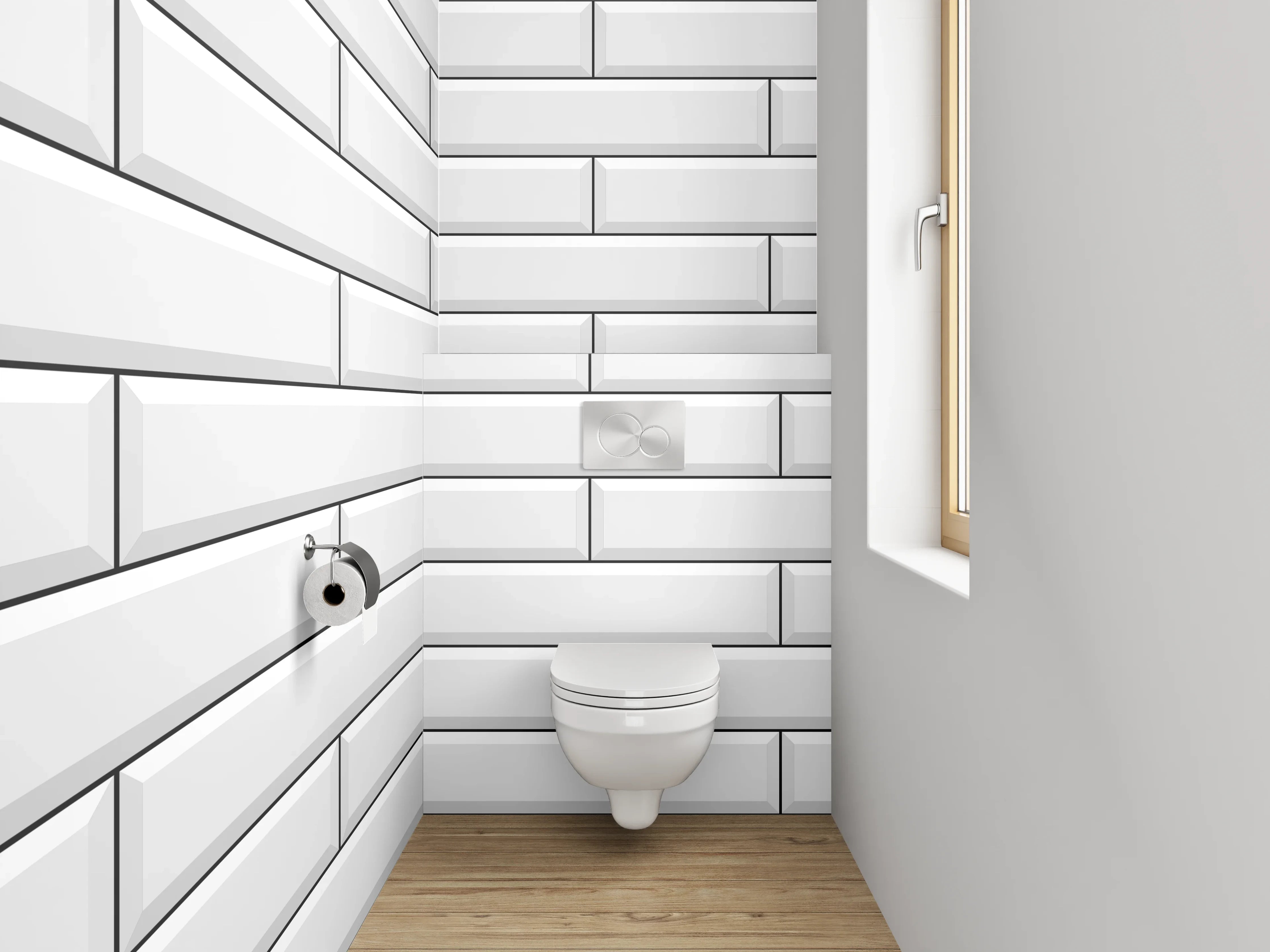 WC-Rückwand - Weiße Kachelwand klassisch modern