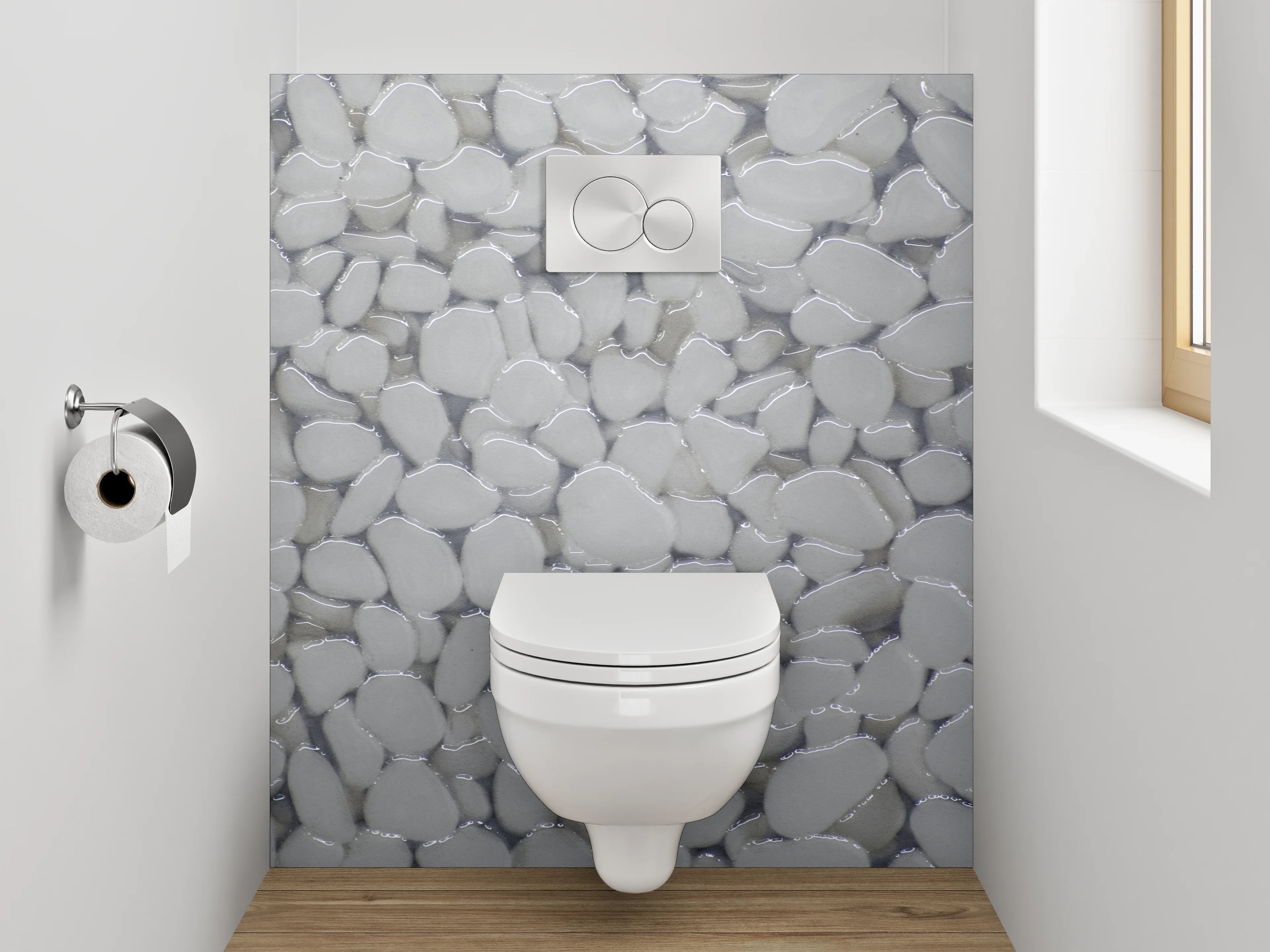 WC-Rückwand - Weiße Kieselstein-Oberfläche modern
