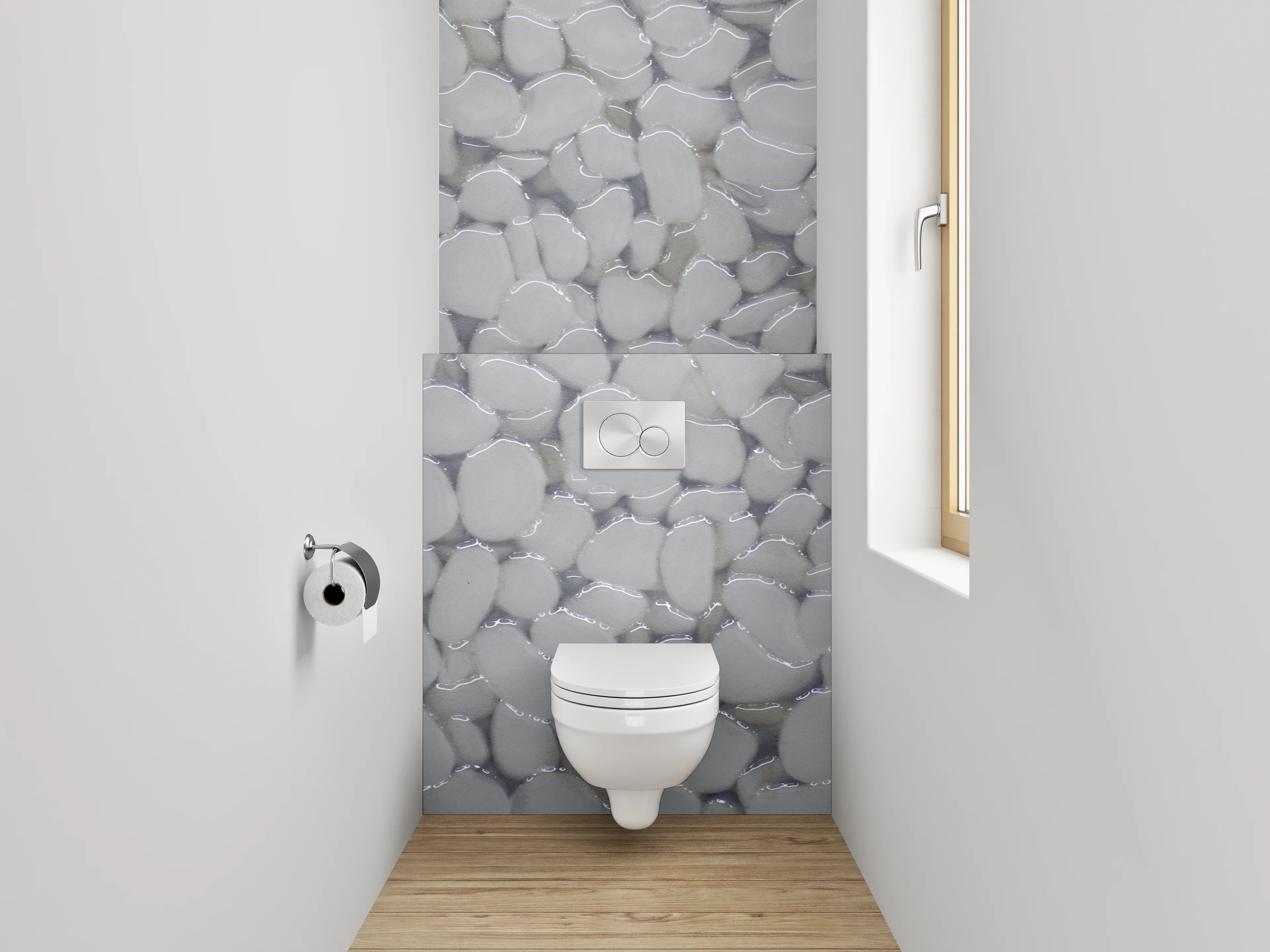 WC-Rückwand - Weiße Kieselstein-Oberfläche modern