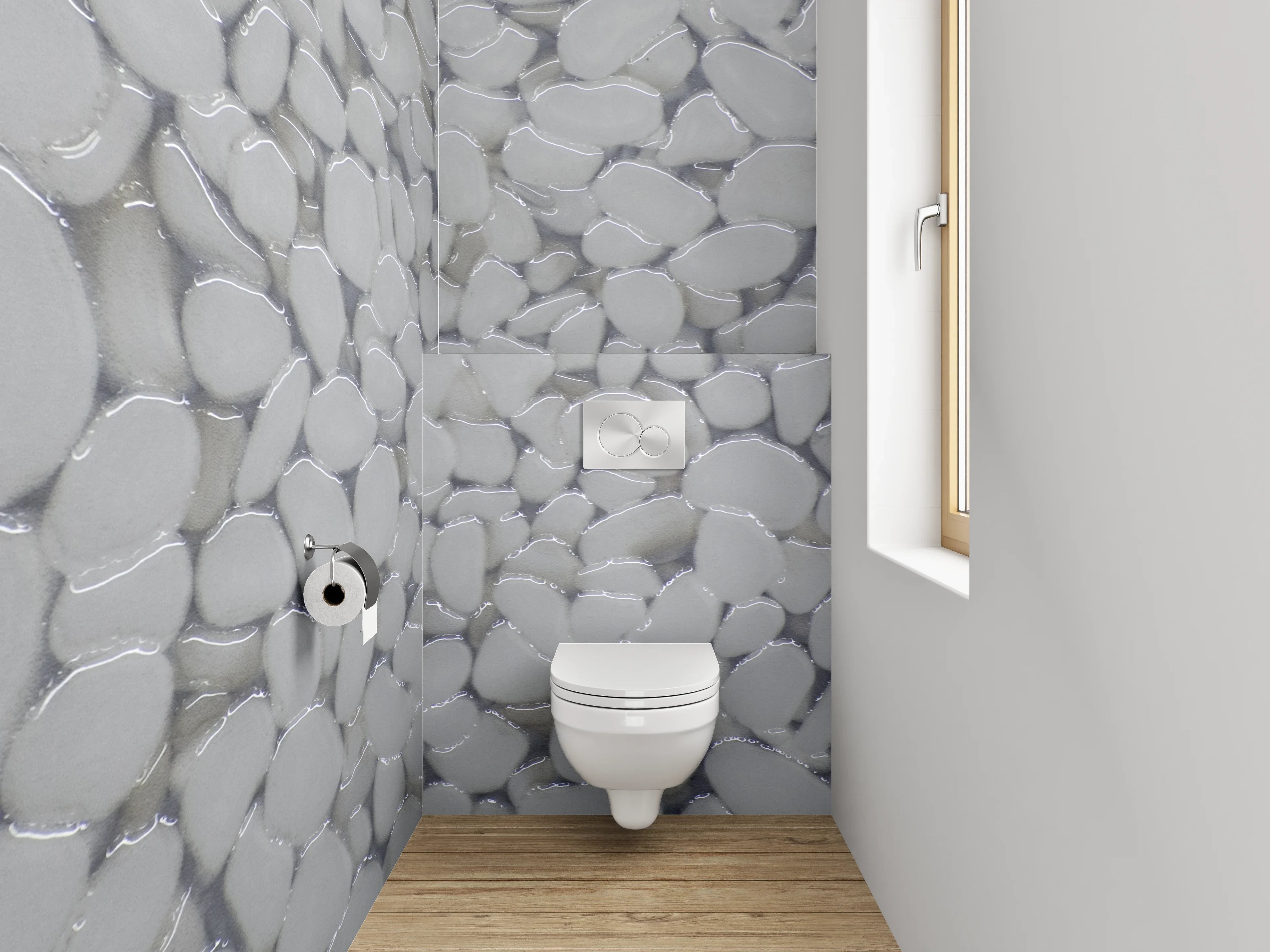 WC-Rückwand - Weiße Kieselstein-Oberfläche modern
