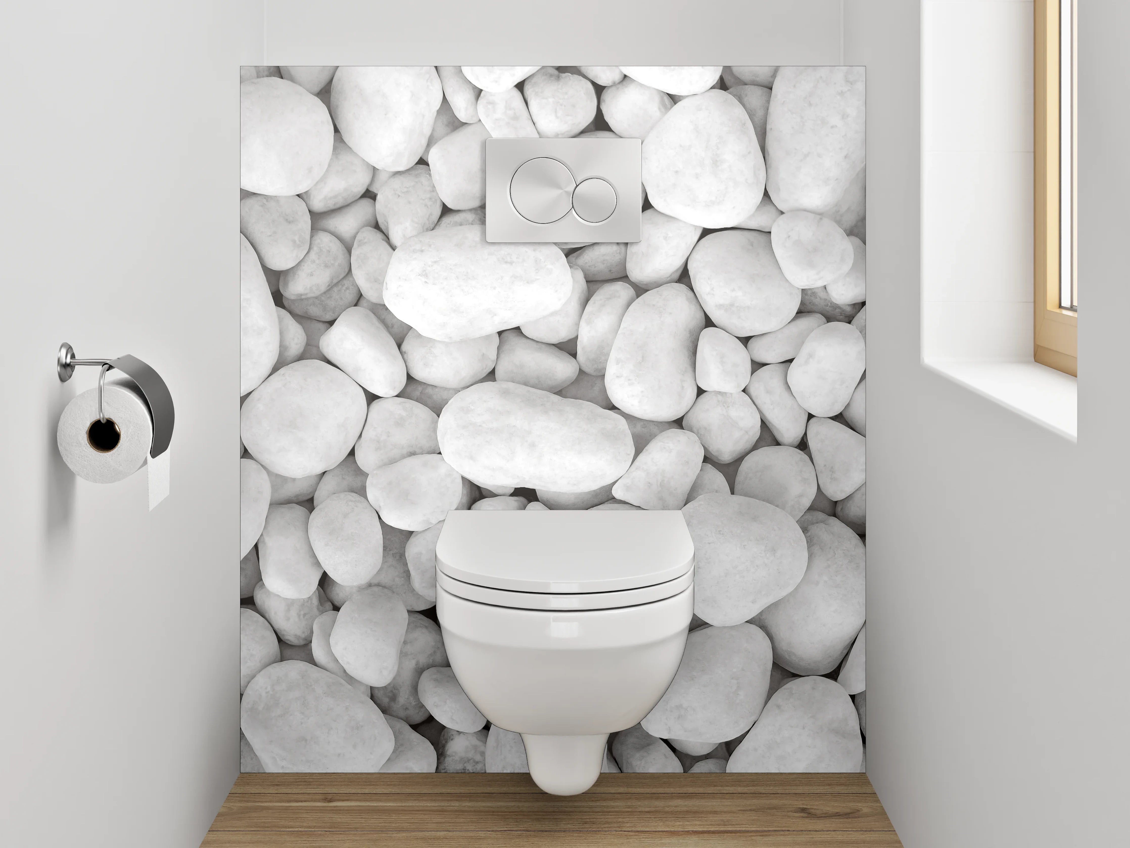 WC-Rückwand - Weiße Kieselsteine Natursteinoptik