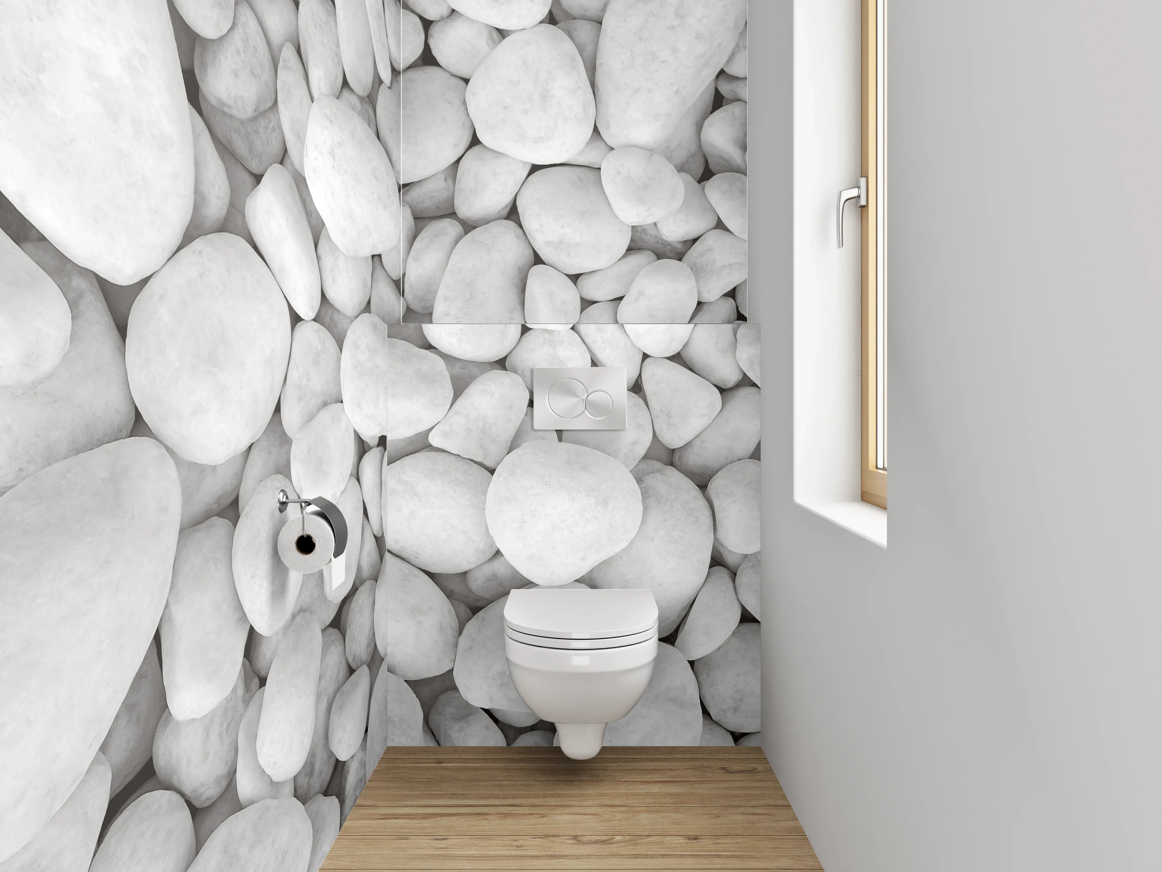 WC-Rückwand - Weiße Kieselsteine Natursteinoptik