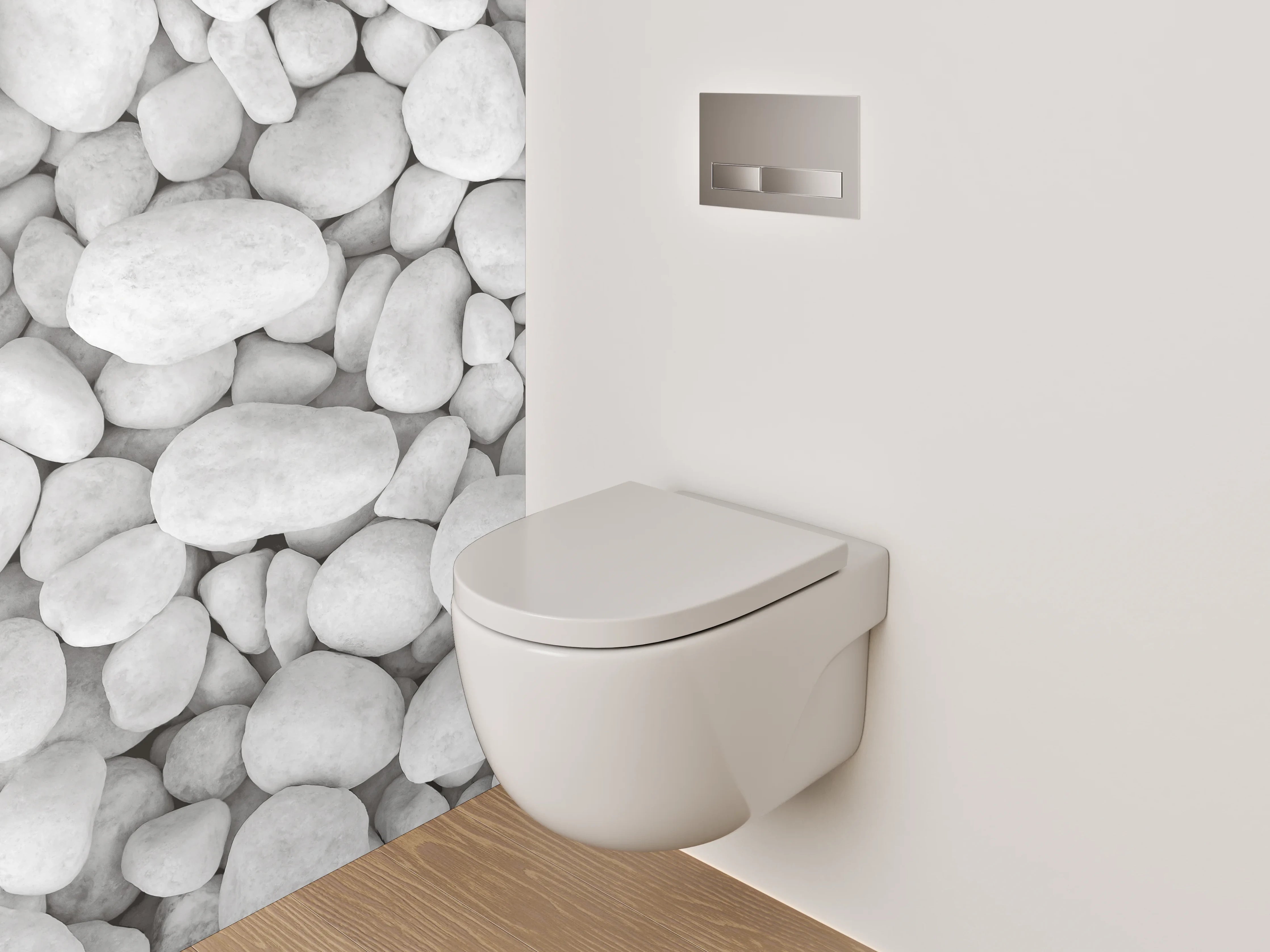 WC-Rückwand - Weiße Kieselsteine Natursteinoptik