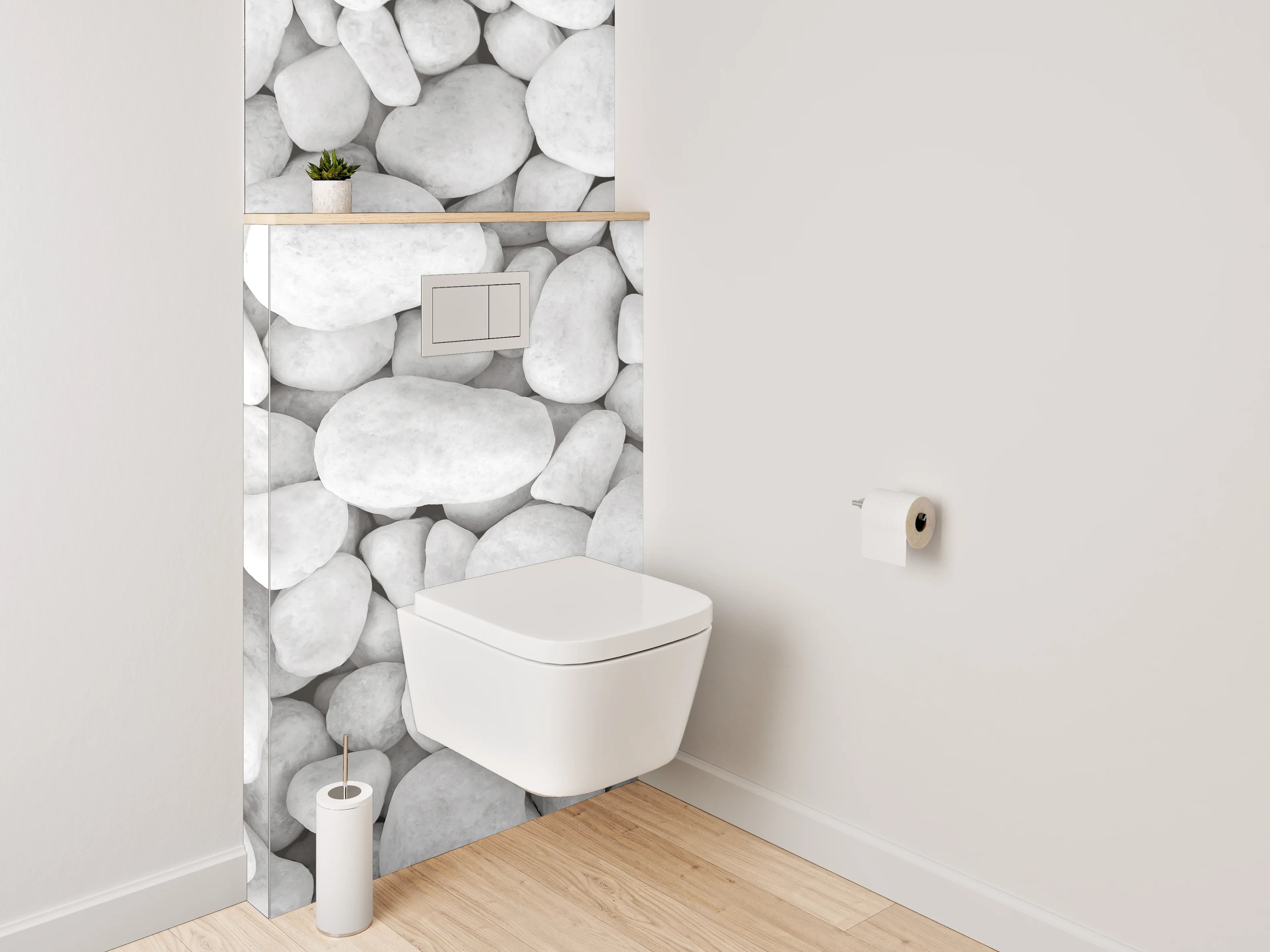 WC-Rückwand - Weiße Kieselsteine Natursteinoptik