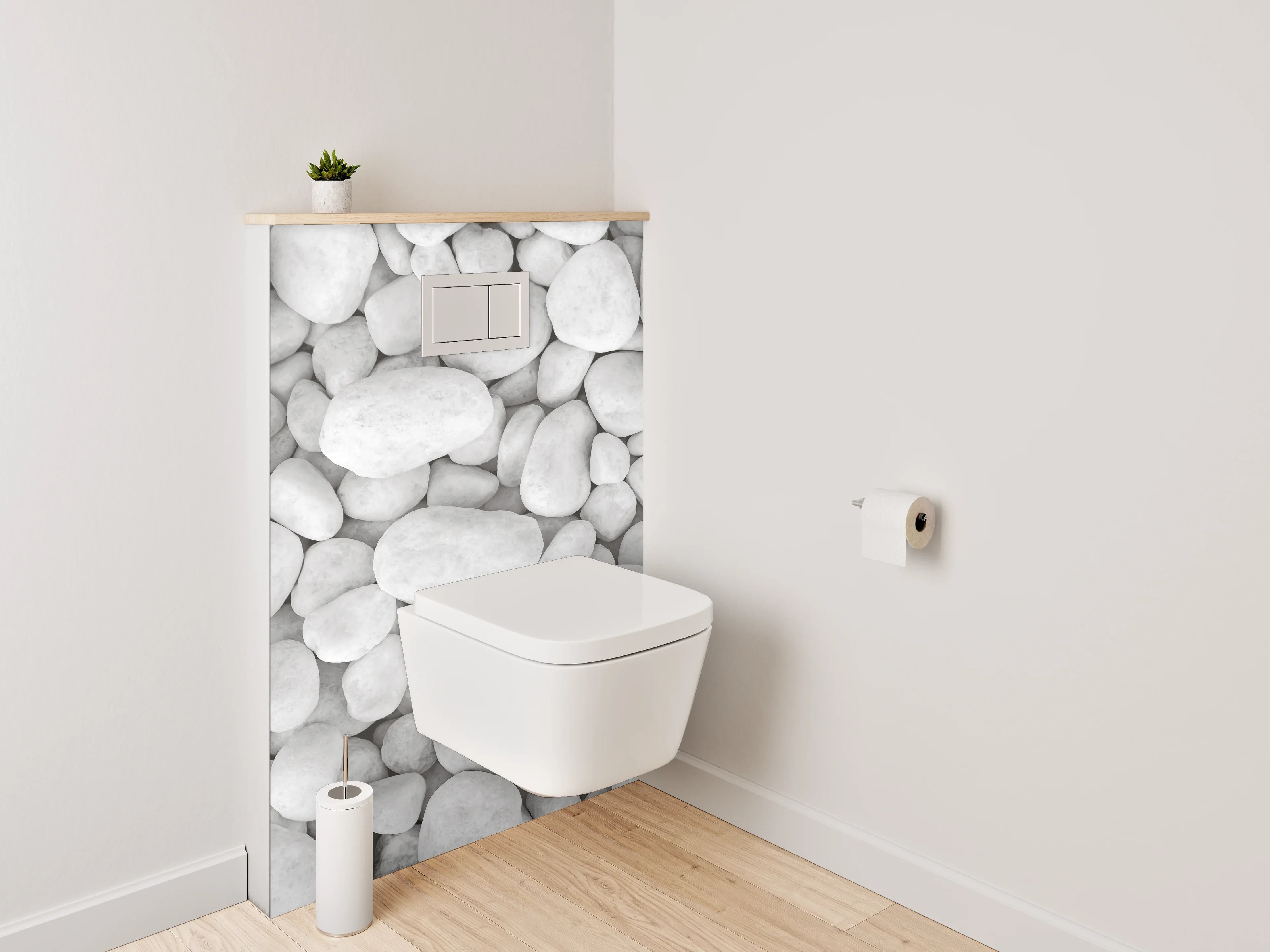 WC-Rückwand - Weiße Kieselsteine Natursteinoptik