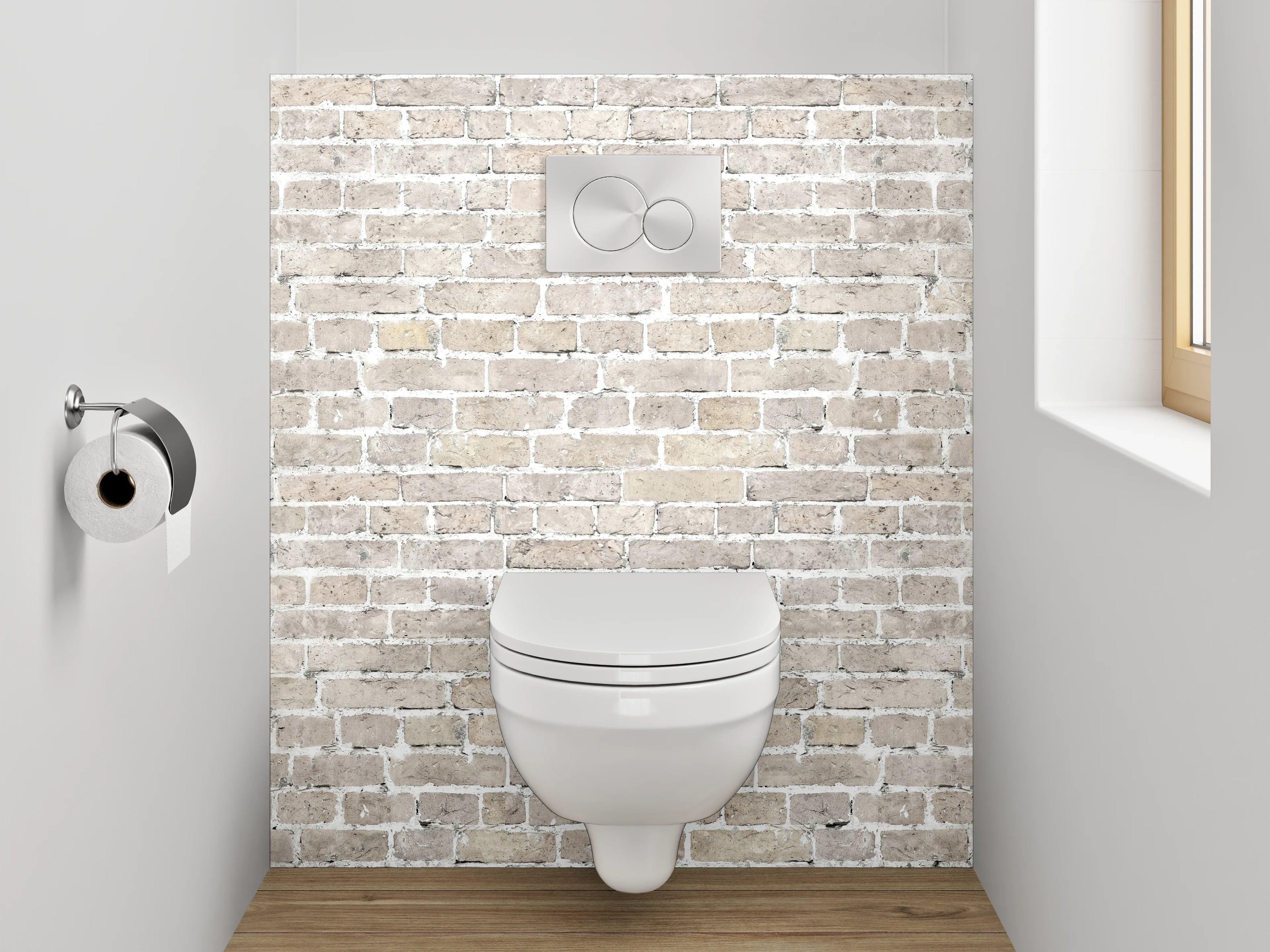 WC-Rückwand - Weiße Klinkerstein-Optik Wandverkleidung