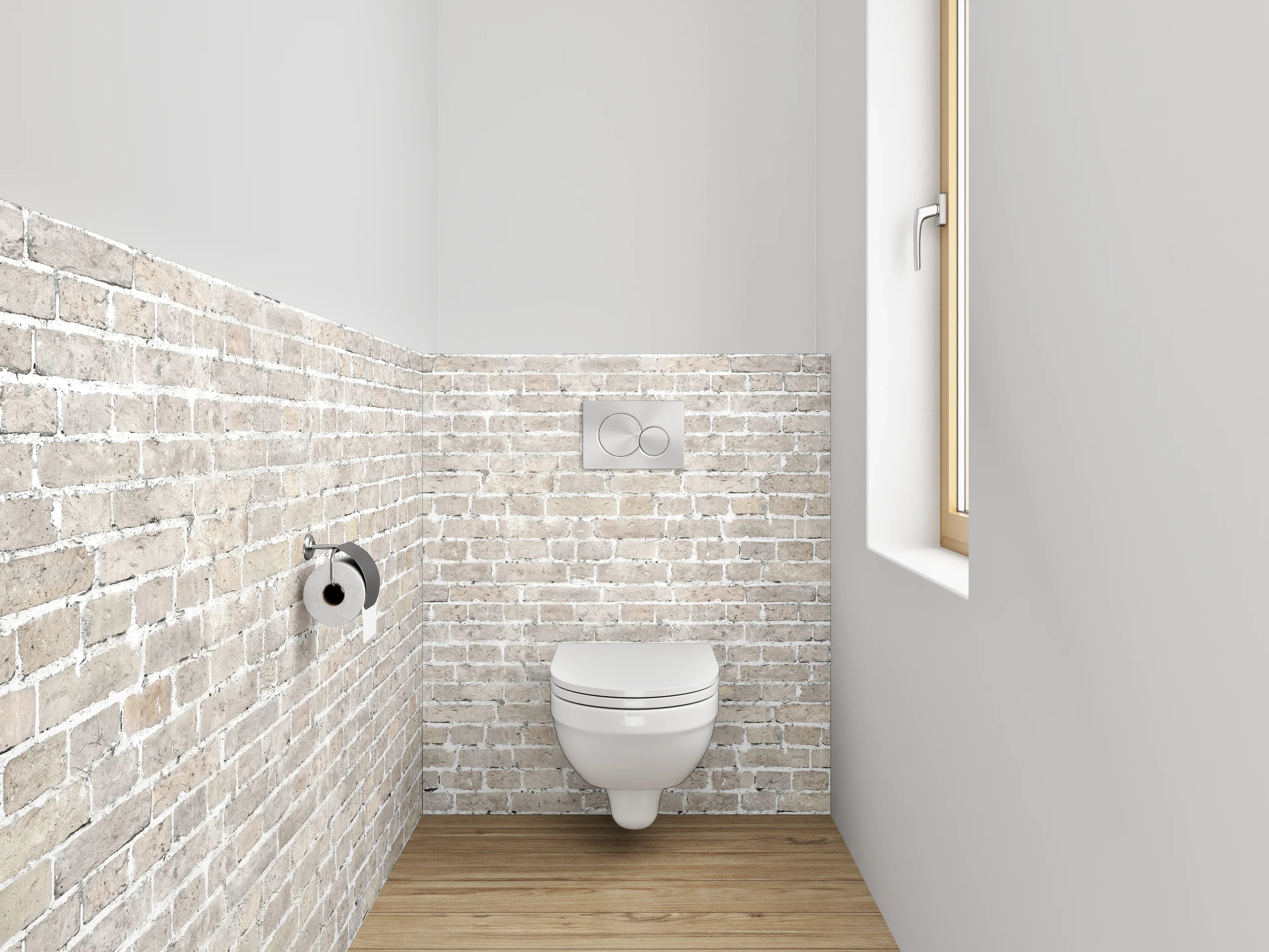 WC-Rückwand - Weiße Klinkerstein-Optik Wandverkleidung