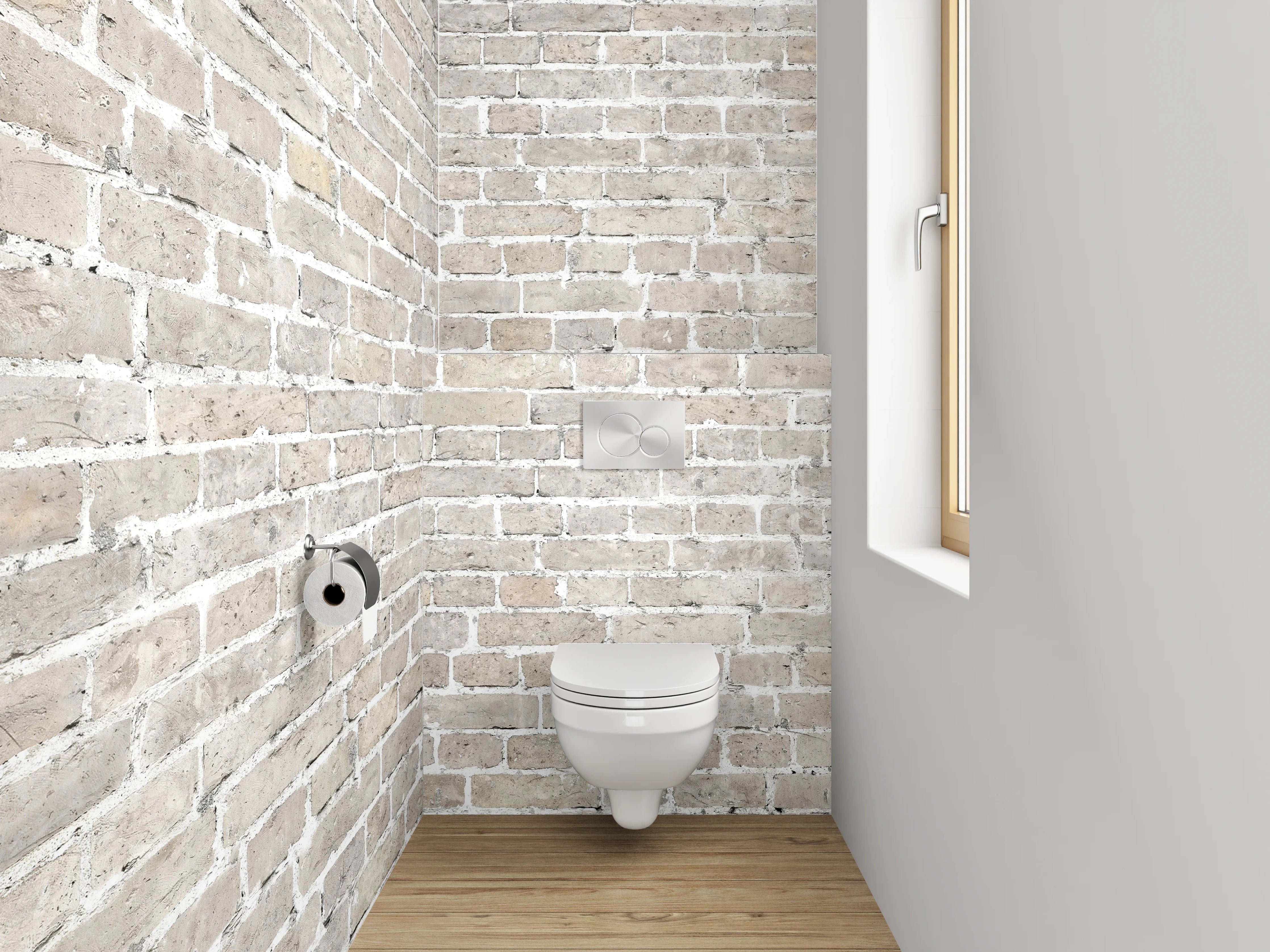 WC-Rückwand - Weiße Klinkerstein-Optik Wandverkleidung