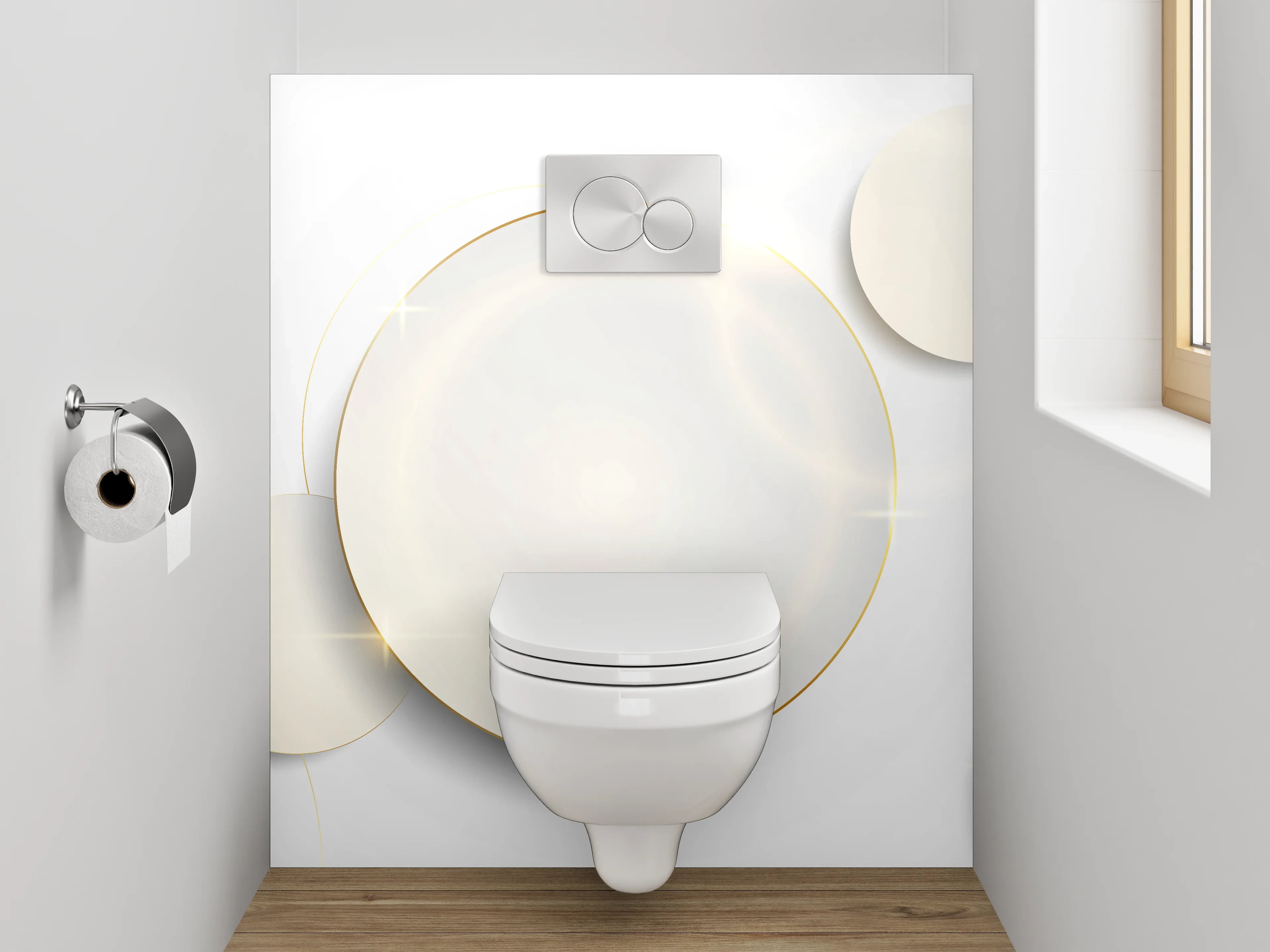 WC-Rückwand - Weiße Kreise auf modernem Hintergrund