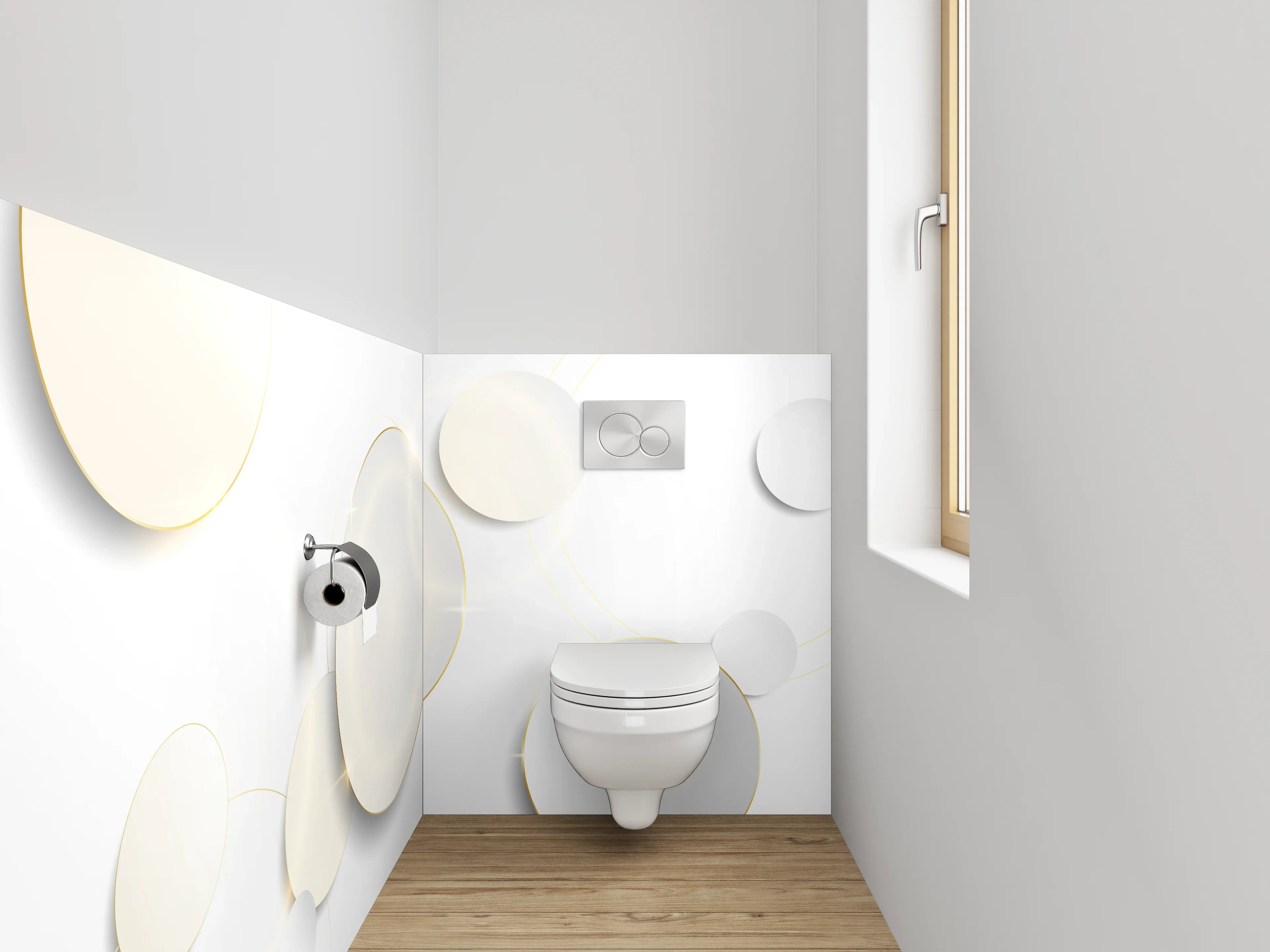 WC-Rückwand - Weiße Kreise auf modernem Hintergrund