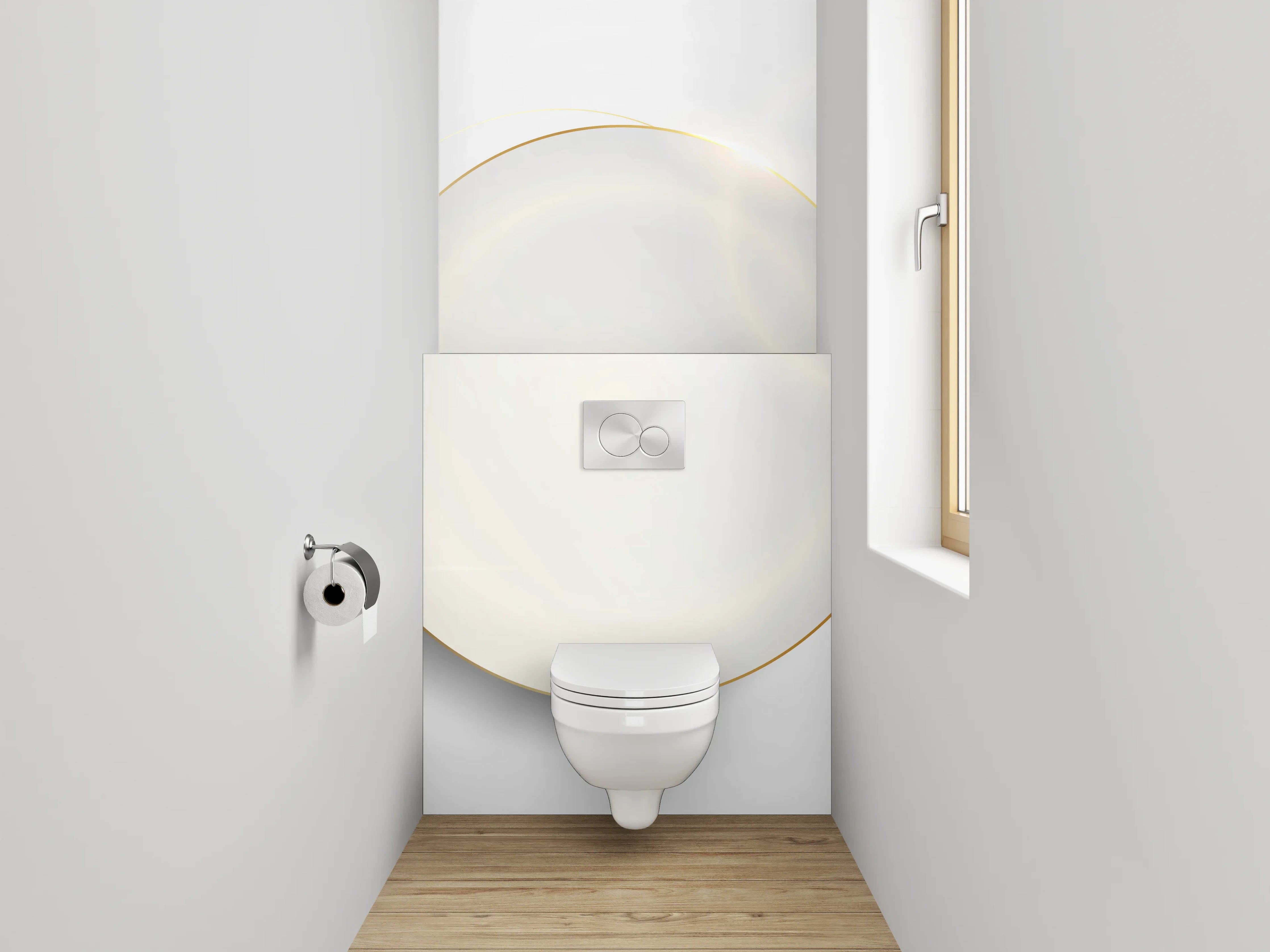 WC-Rückwand - Weiße Kreise auf modernem Hintergrund